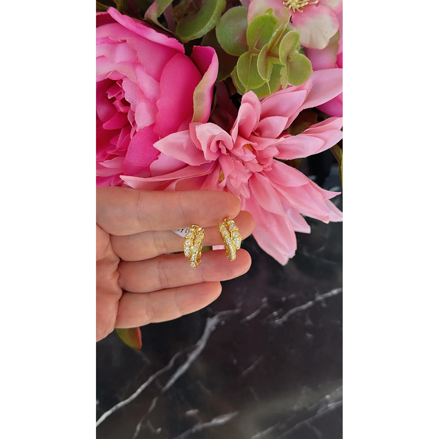 Taşlı İnce Yılan Küpe