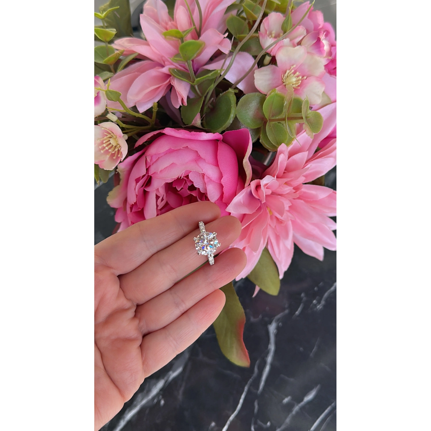 Mozanit 7ct 6 tırnak Yarım Tur Tektaş Yüzük