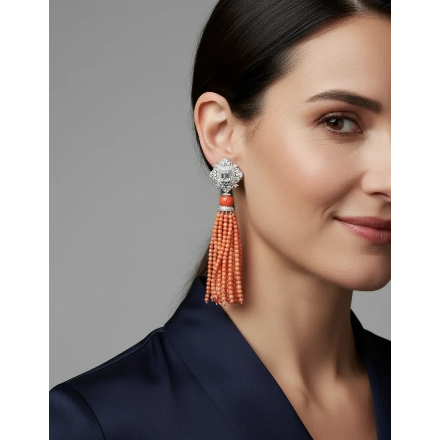 İnci ve Mercan Taşlı Tasarım Kolye Küpe Set