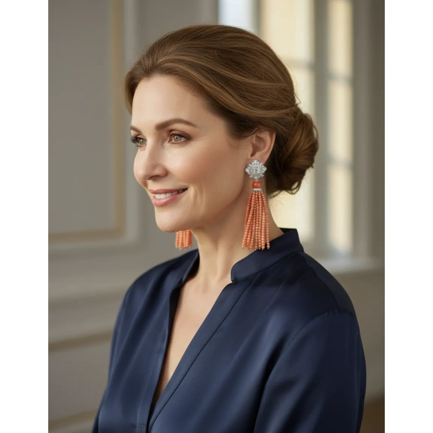 İnci ve Mercan Taşlı Tasarım Kolye Küpe Set