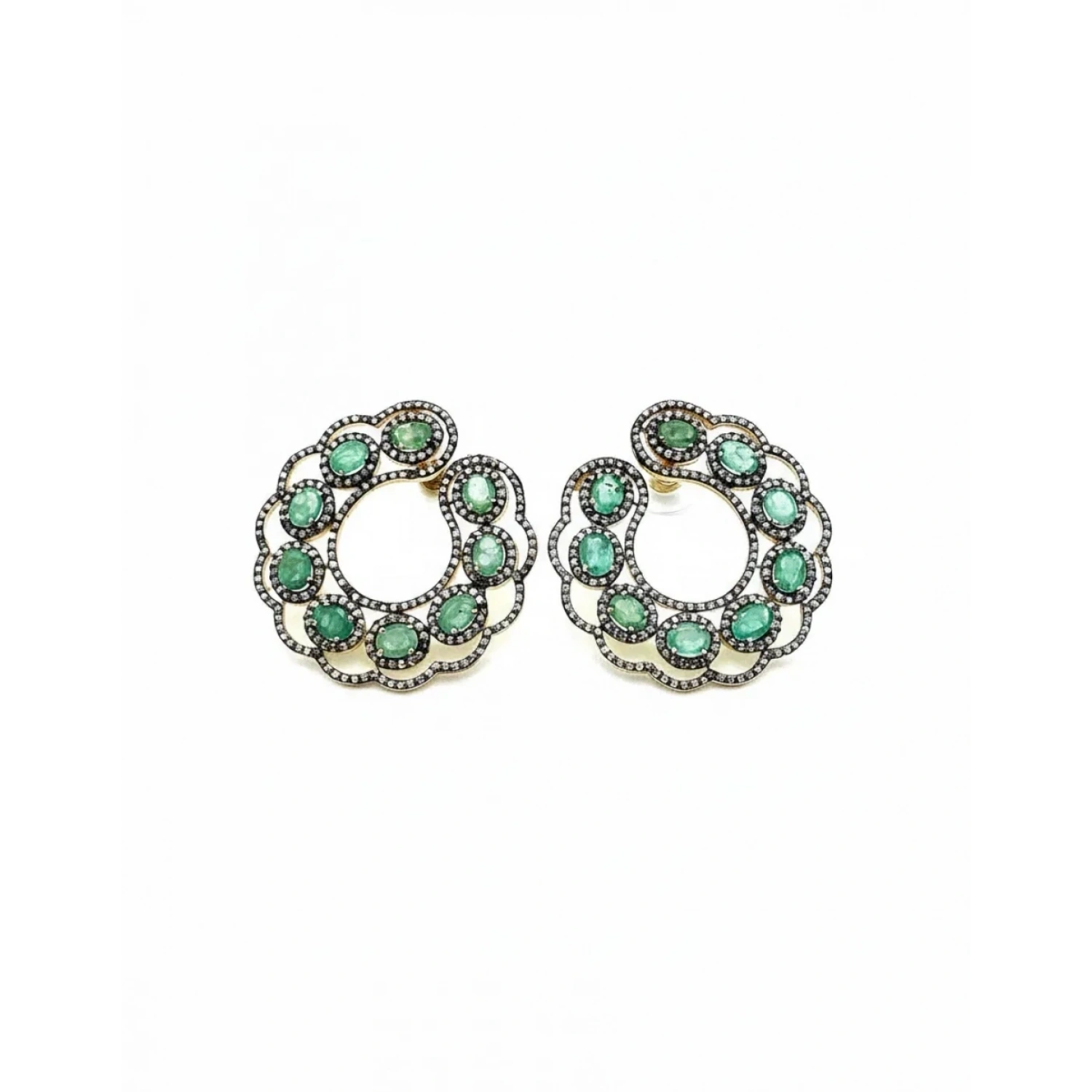 Zümrüt ve Ham Elmas Taşlı Küpe