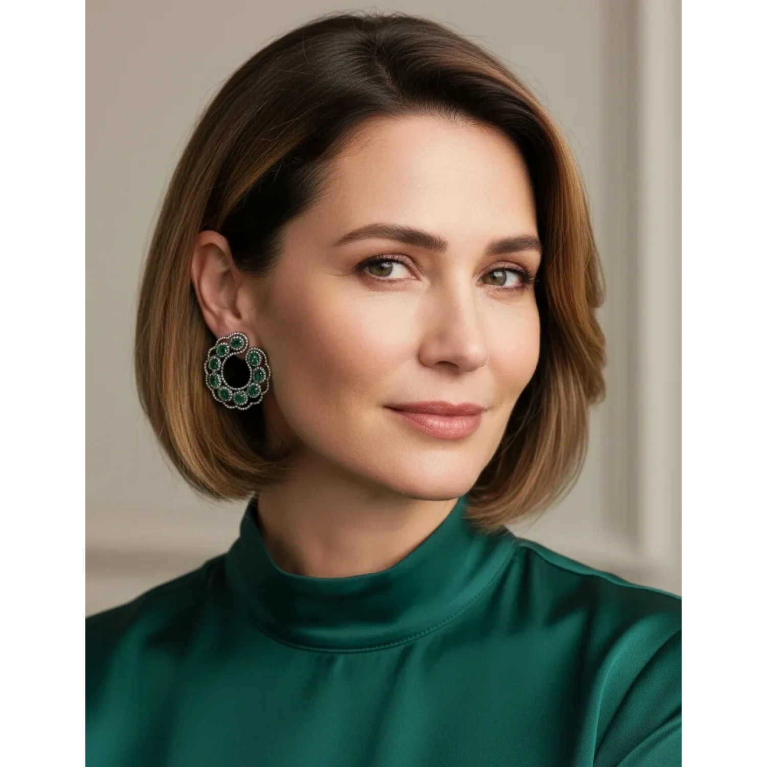 Zümrüt ve Ham Elmas Taşlı Küpe