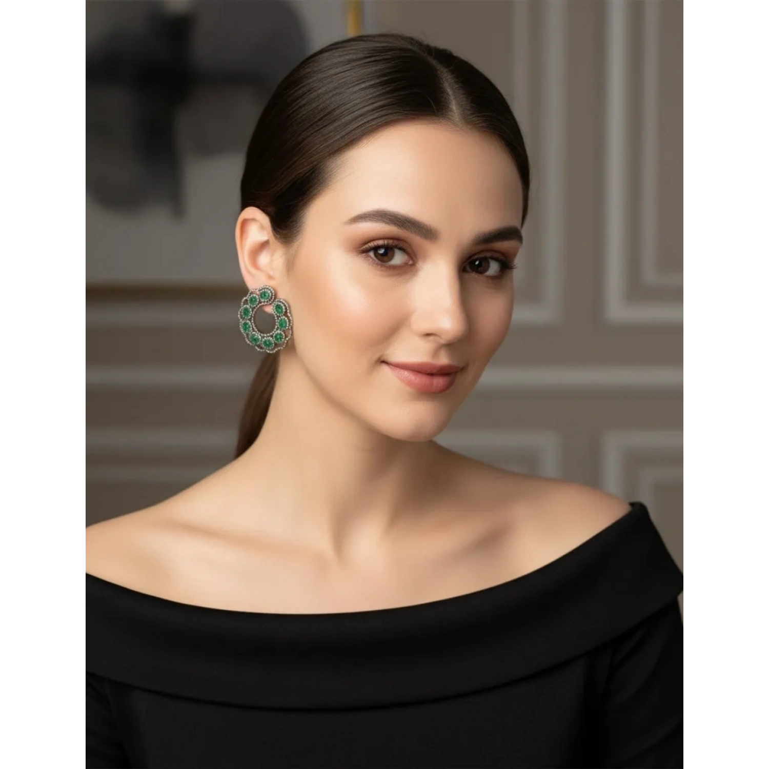 Zümrüt ve Ham Elmas Taşlı Küpe