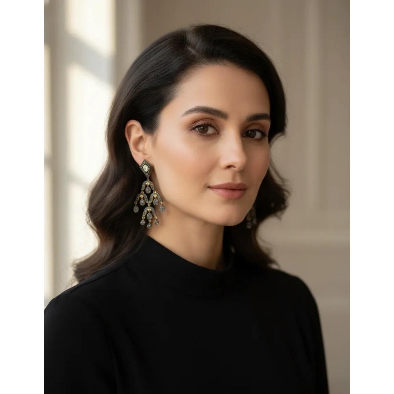 Ham Elmas Otantik Çoklu Damla Küpe