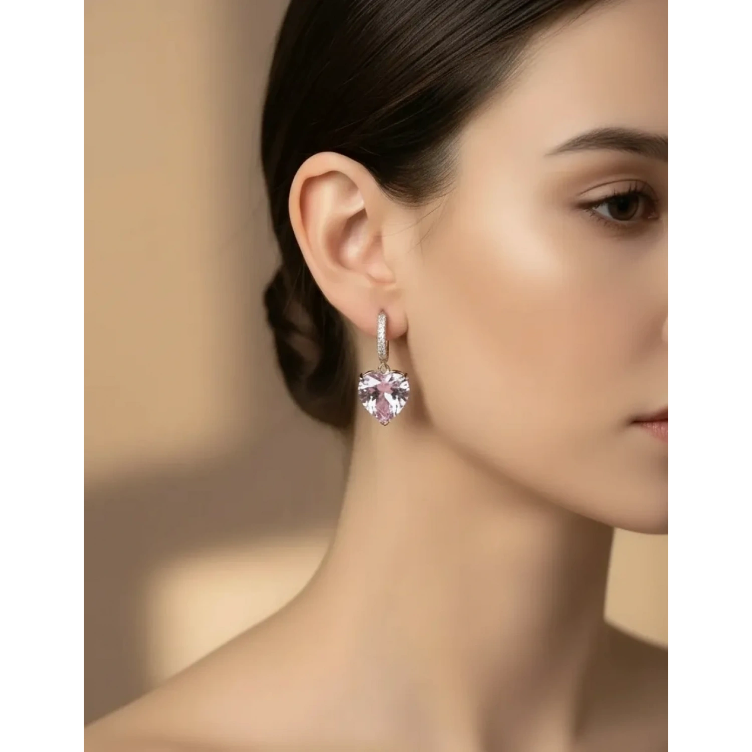 Pink Heart Halka Küpe