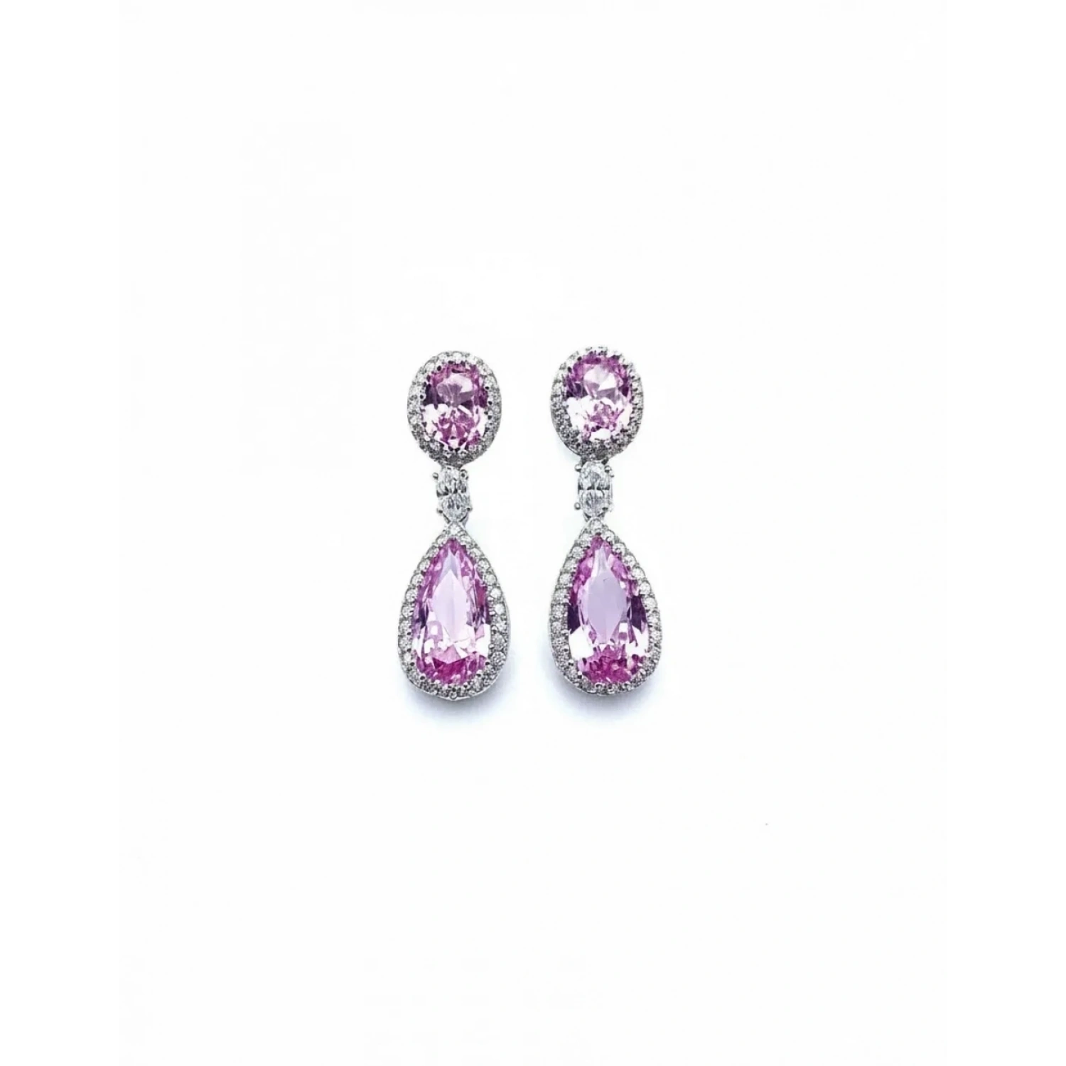 Pembe Safir Oval Damla Duo Aro Küpe