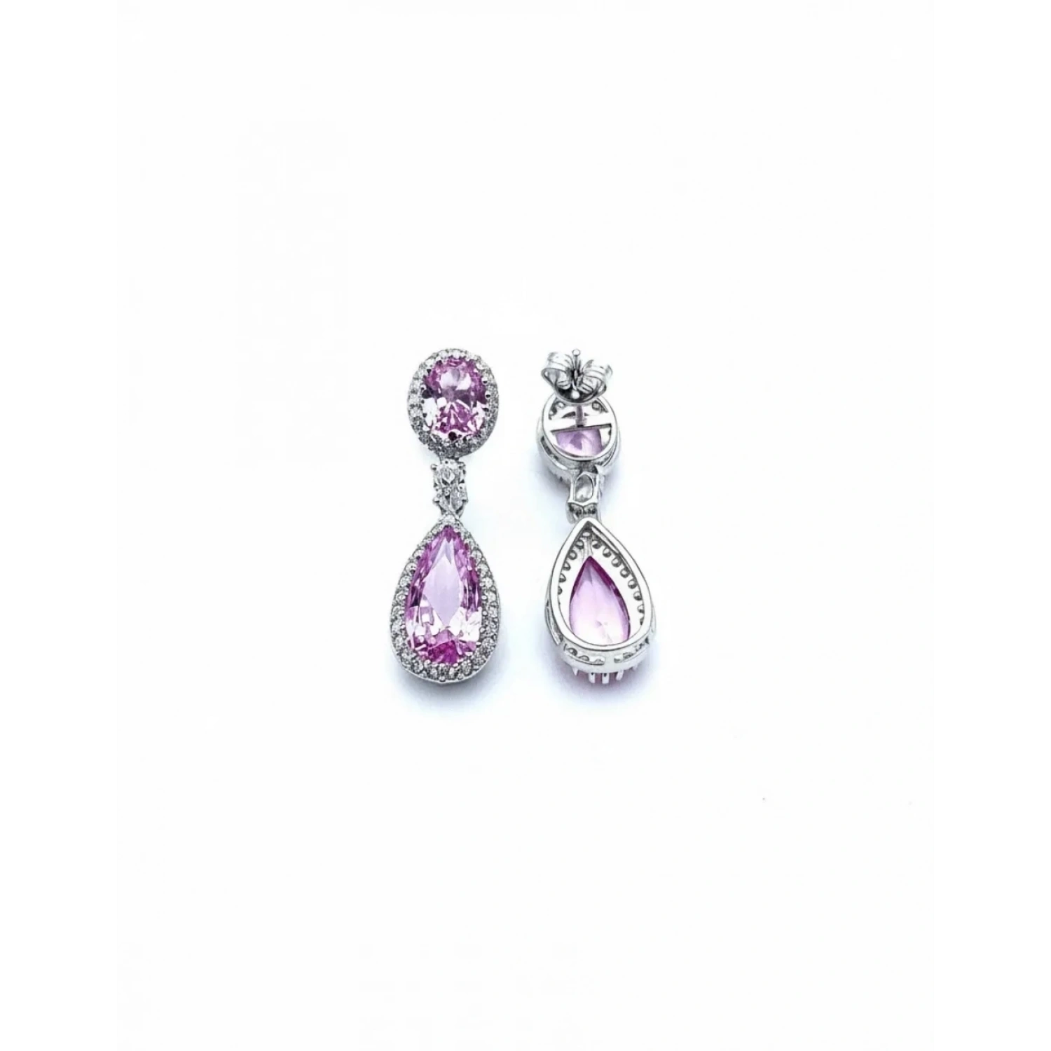 Pembe Safir Oval Damla Duo Aro Küpe