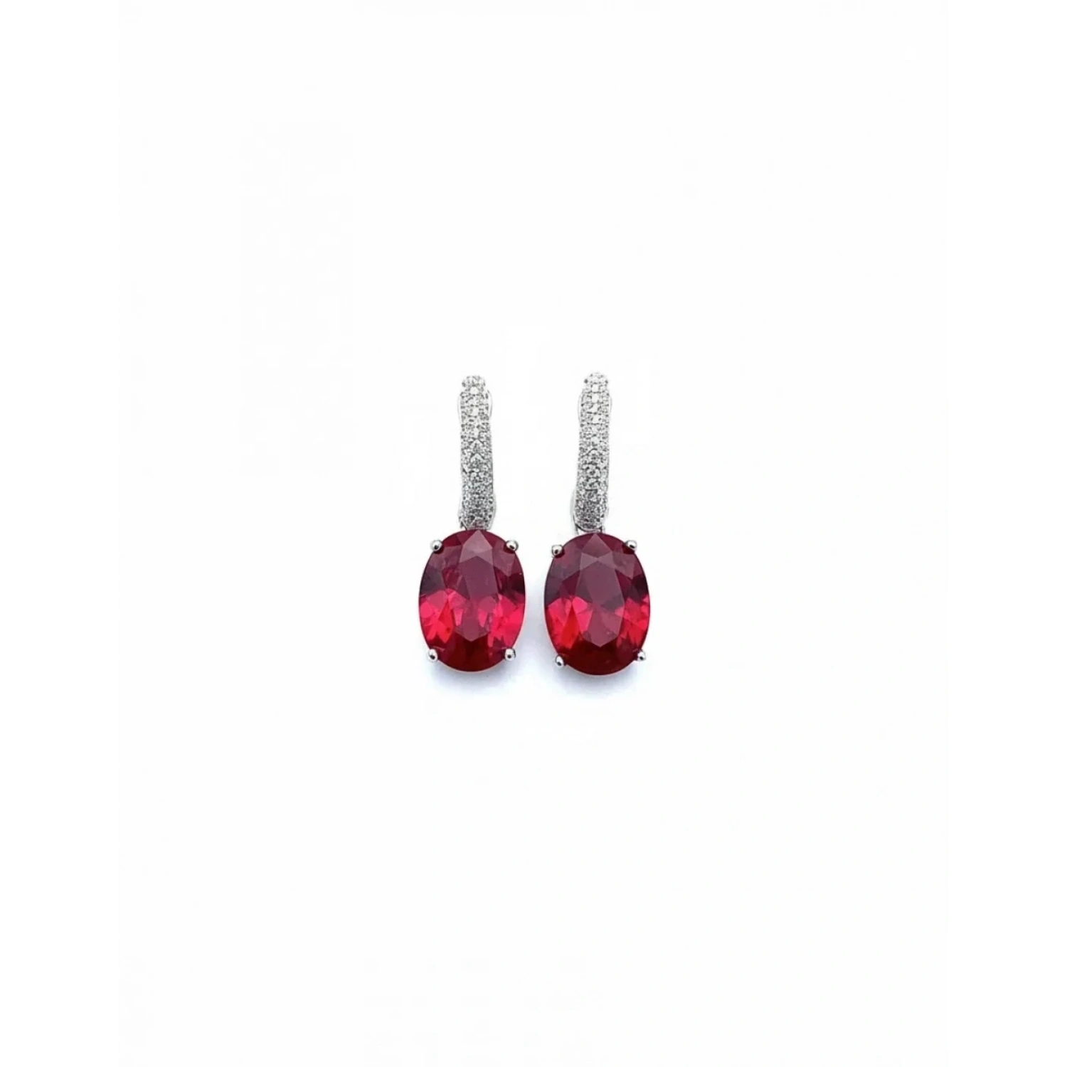 Ruby Oval Taşlı Halka Küpe