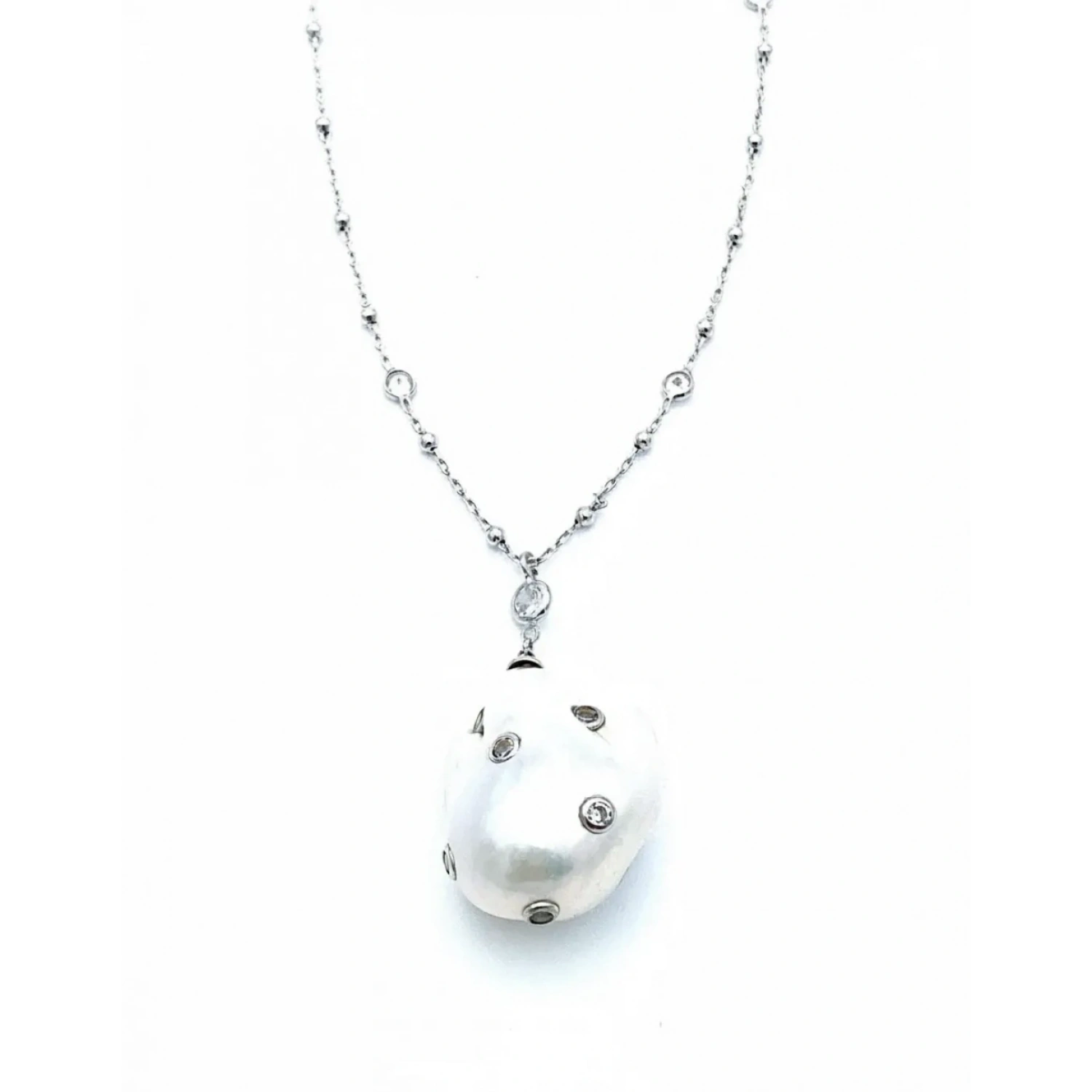 Taşlı Barok İnci Tif Zincir Kolye