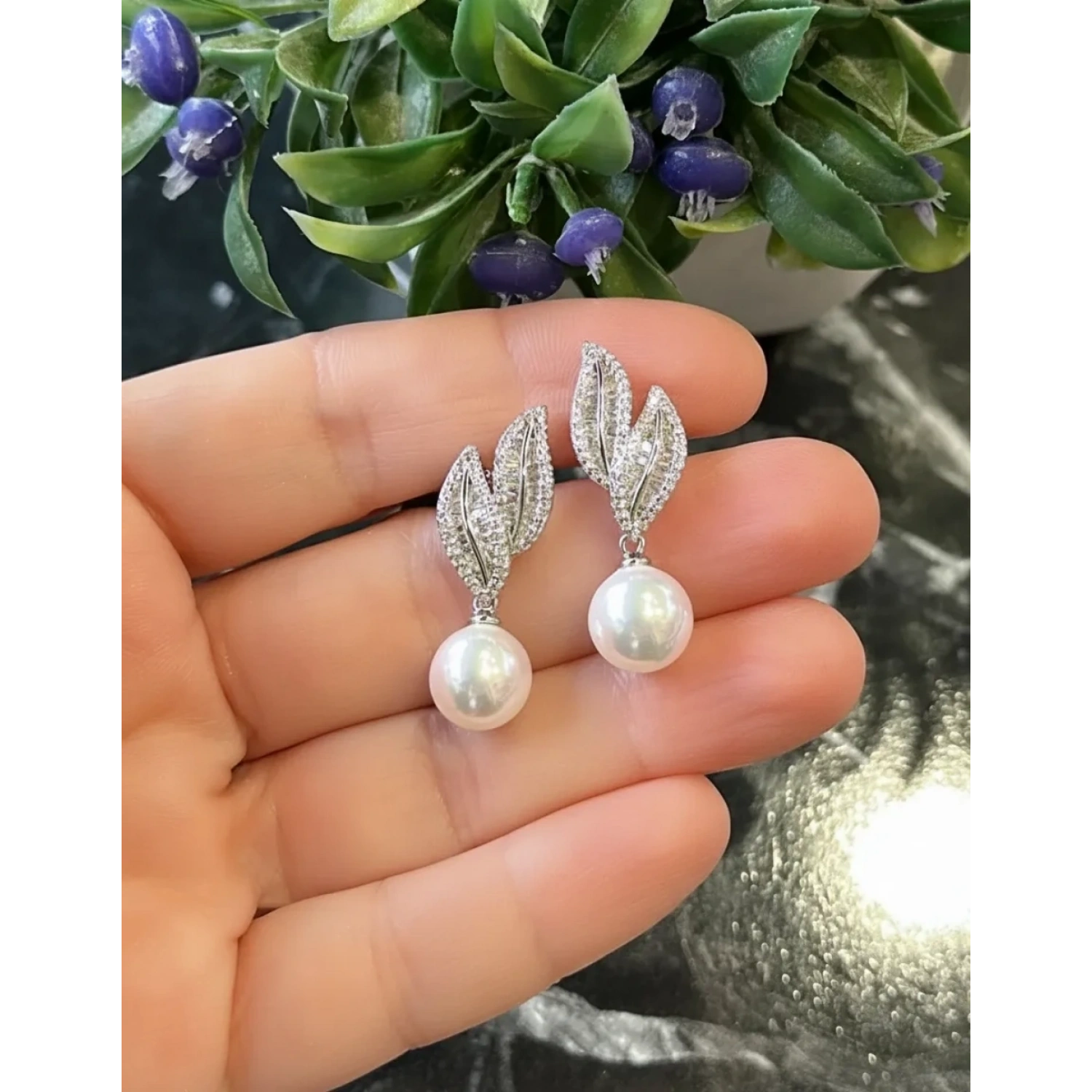 Baget Yaprak Duo İnci Küpe
