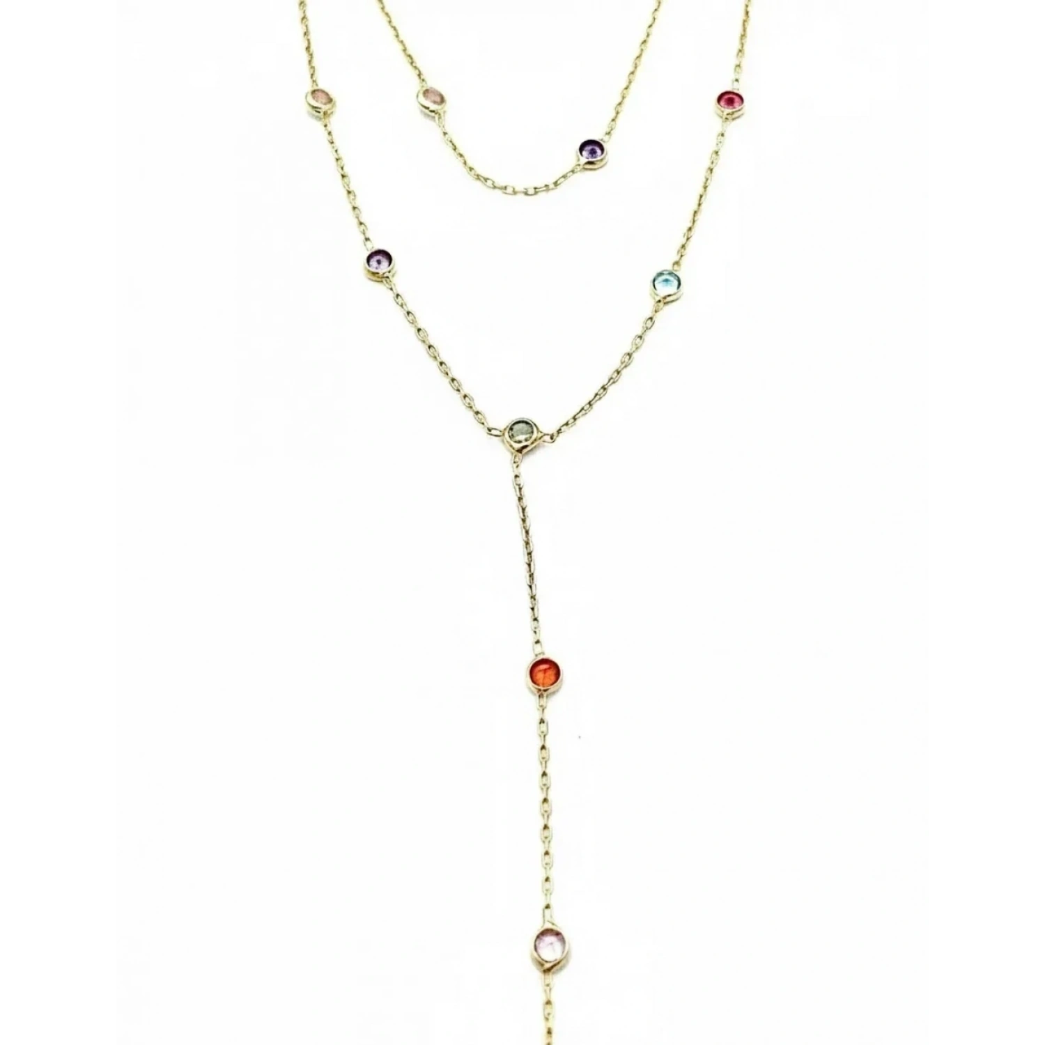 Rainbow Çift Sıra Gömme Taş Y Kolye