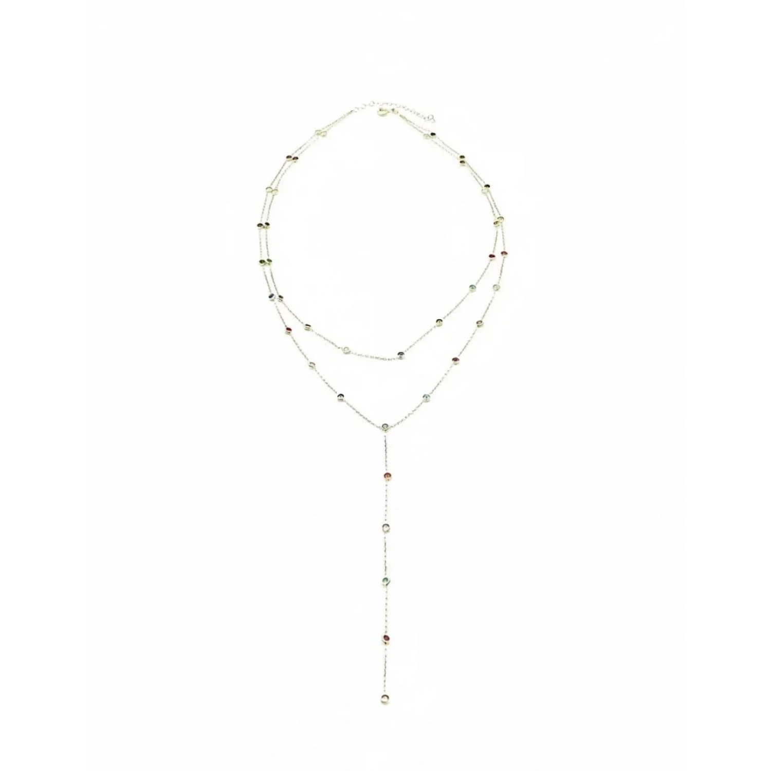 Rainbow Çift Sıra Gömme Taş Y Kolye