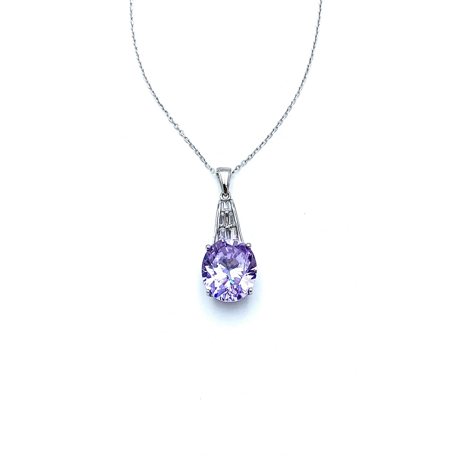 Alex Lila Oval Yanı Bagetli Kolye