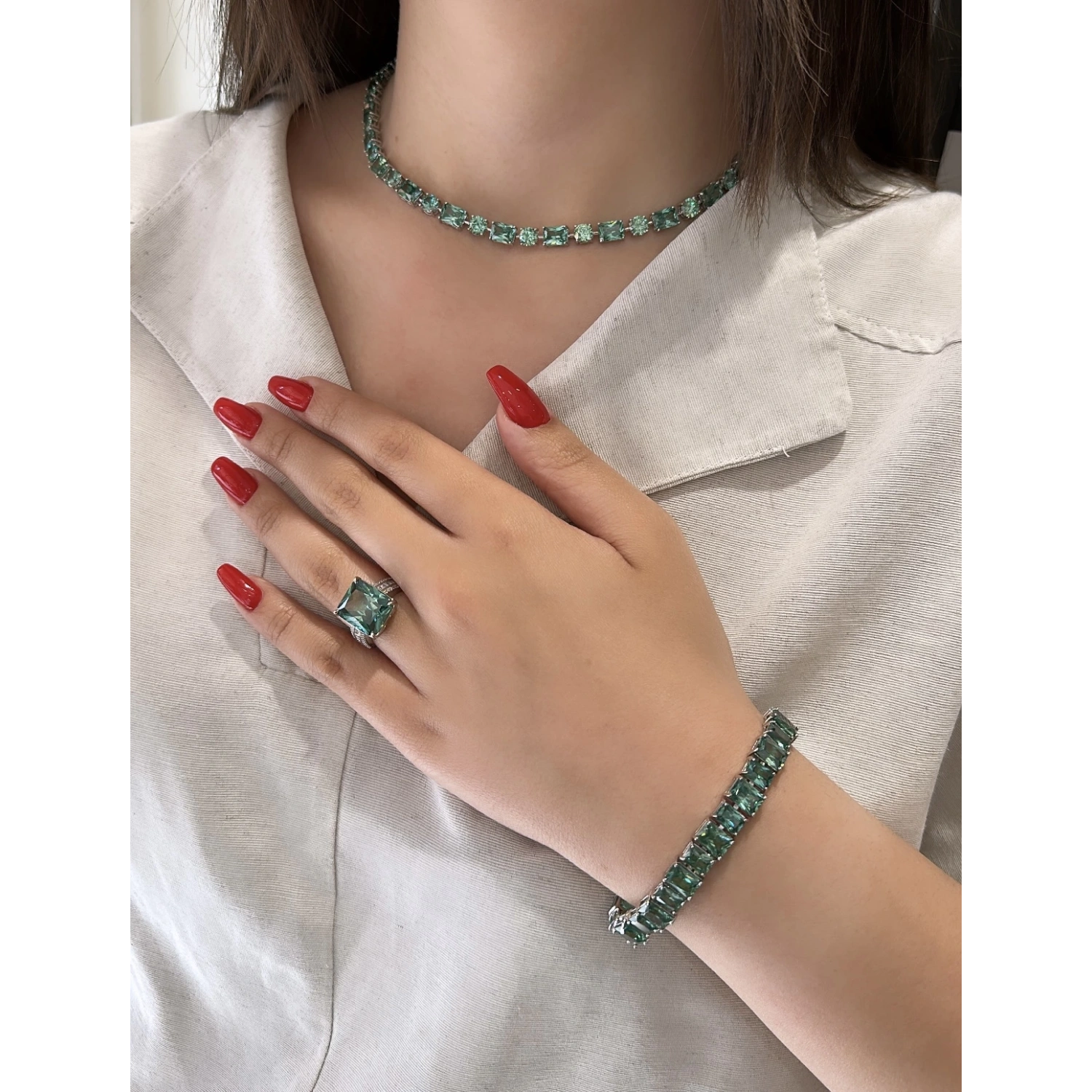 Alex Zümrüt Ddörtgen Suyolu Bileklik