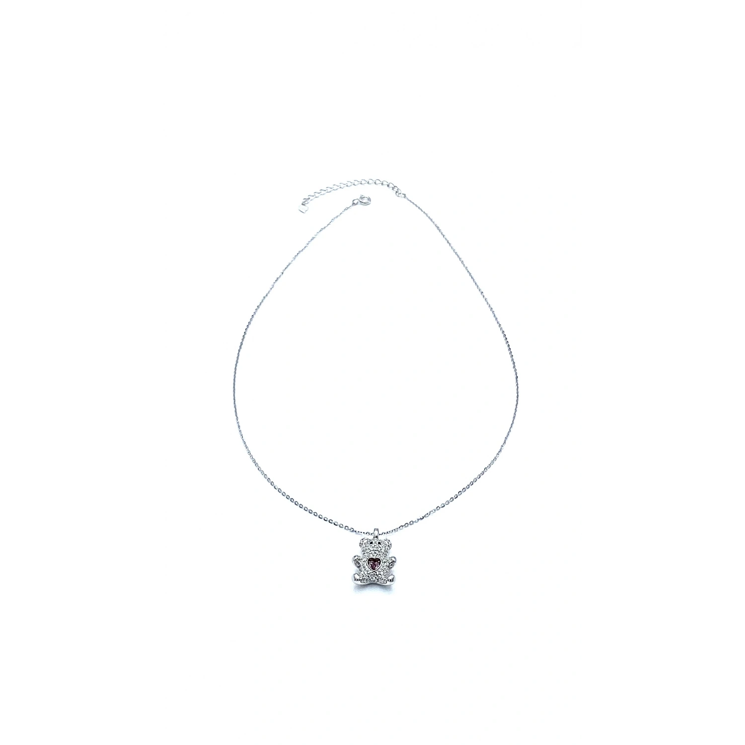 Ayıcık Pembe Kalp Taşlı Kolye