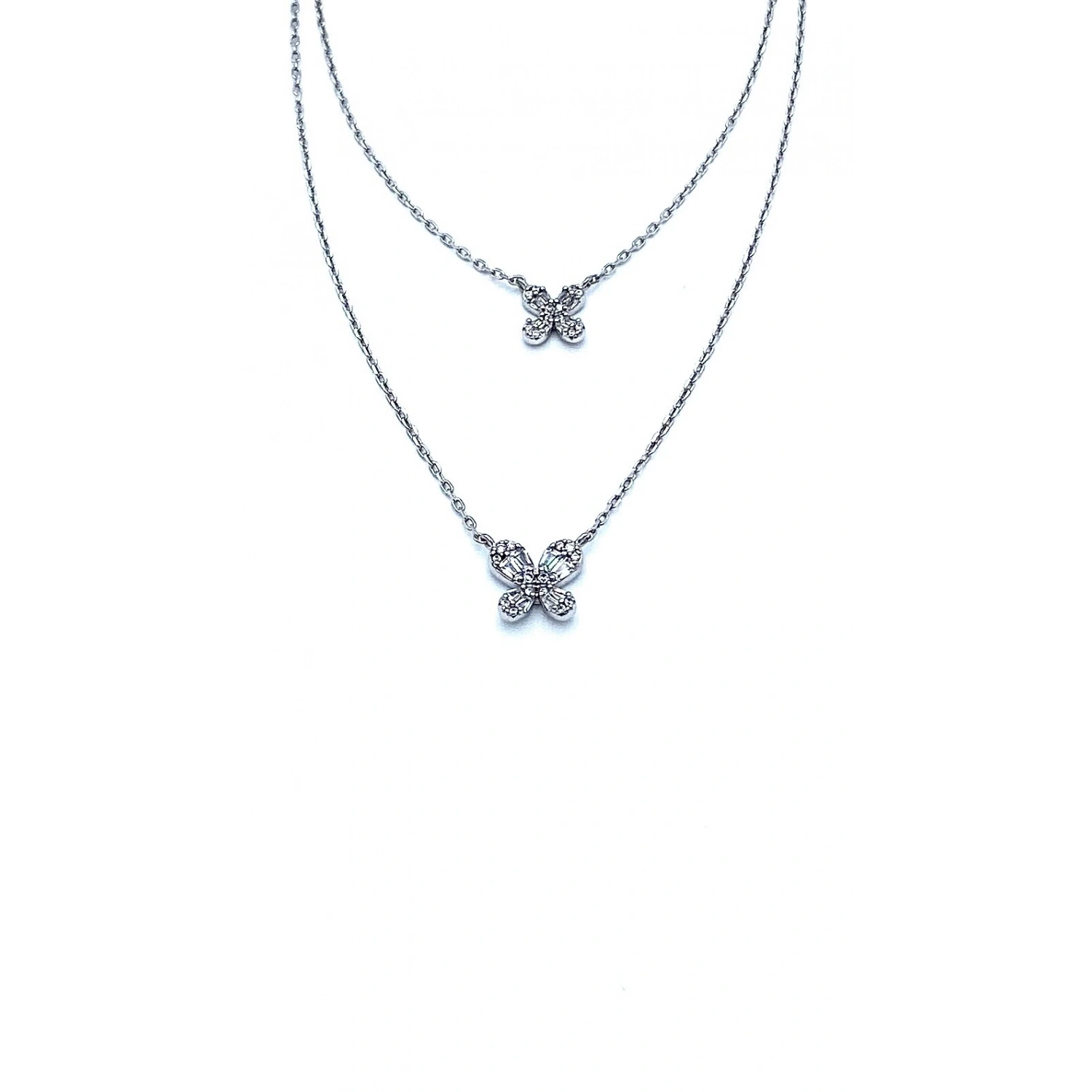 Bagetli Çiçek Kelebek 2li Kolye