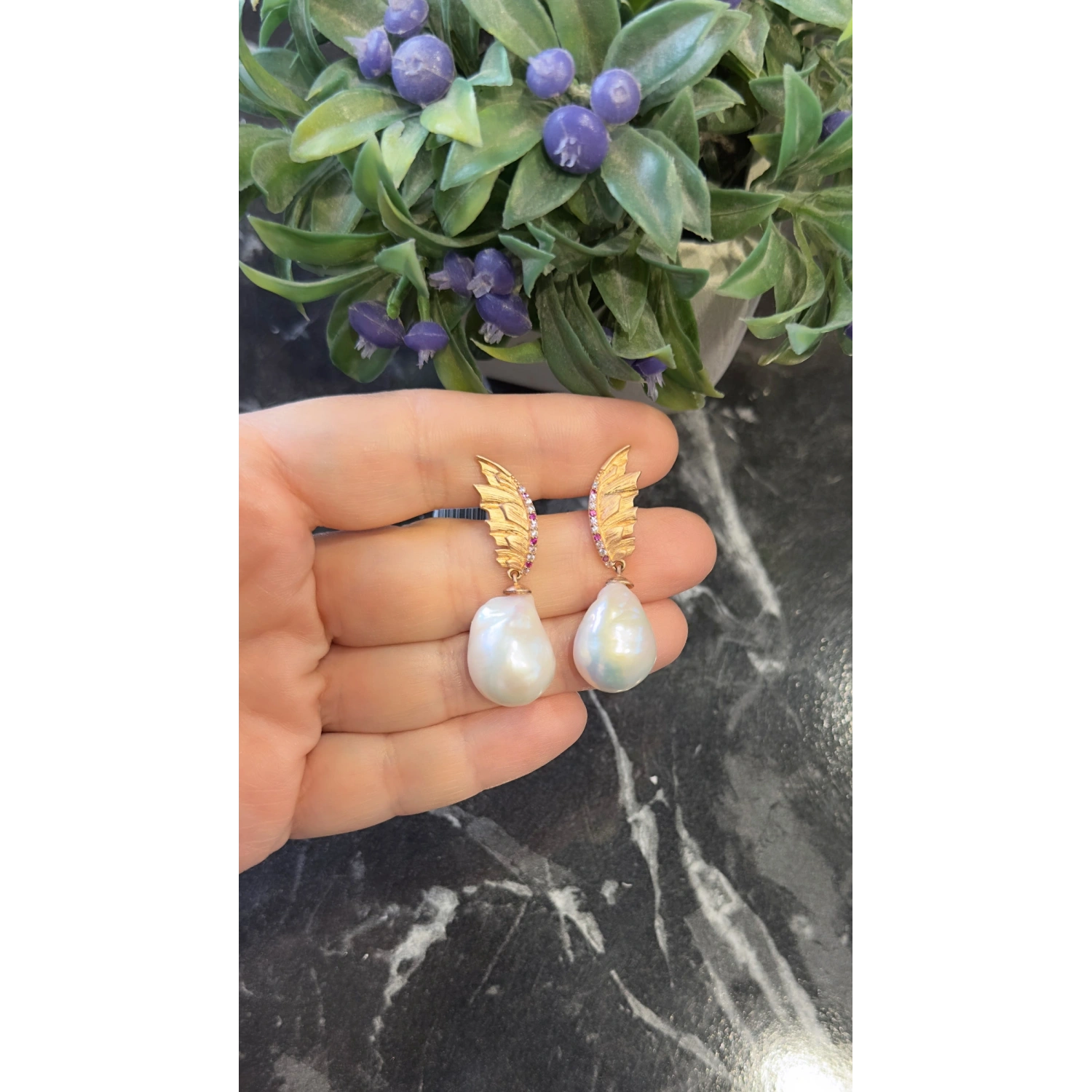 Barok İnci Wings Küpe