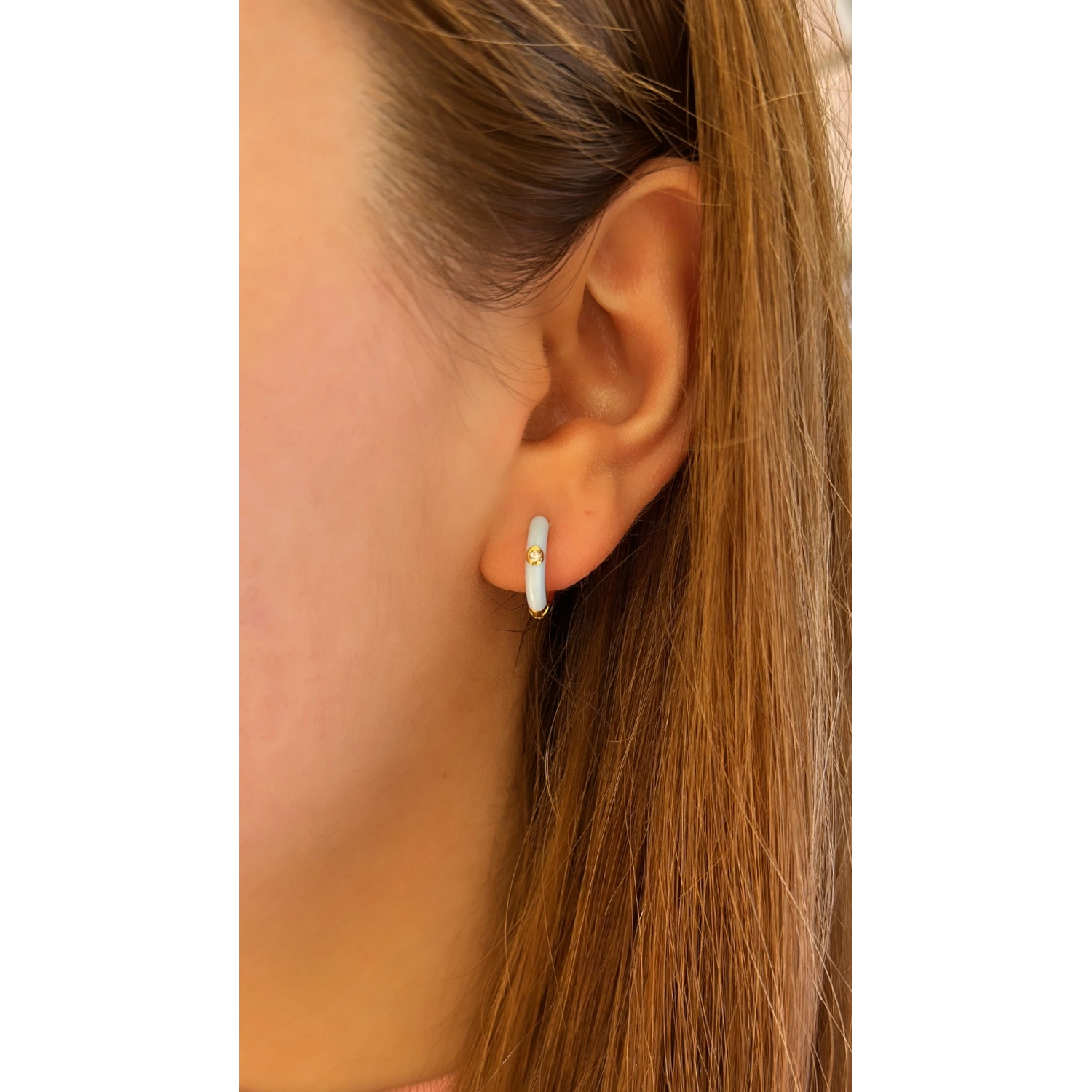 Bebe Mavisi Mineli 1cm Halka Küpe