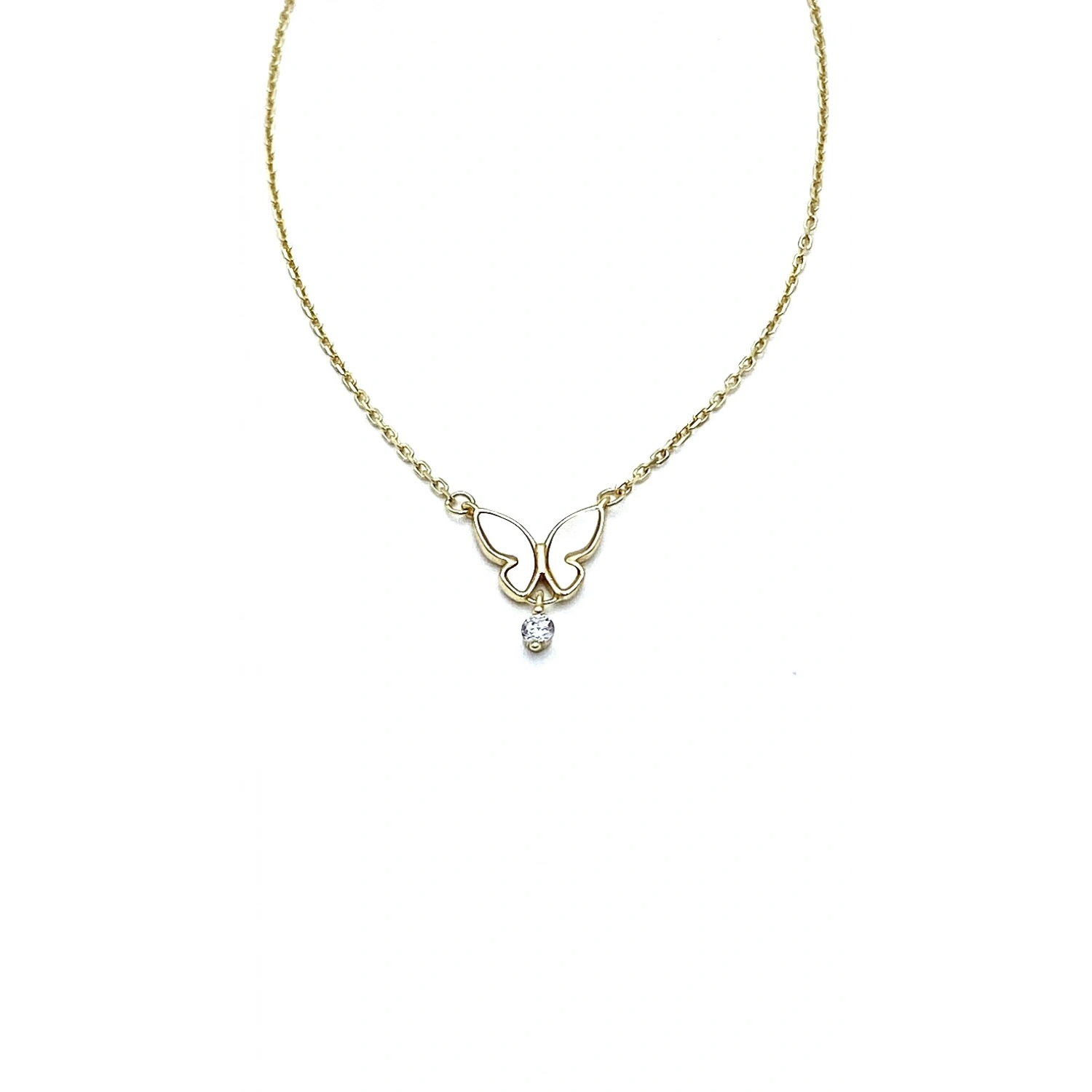 Beyaz Sedef Kelebek Kolye