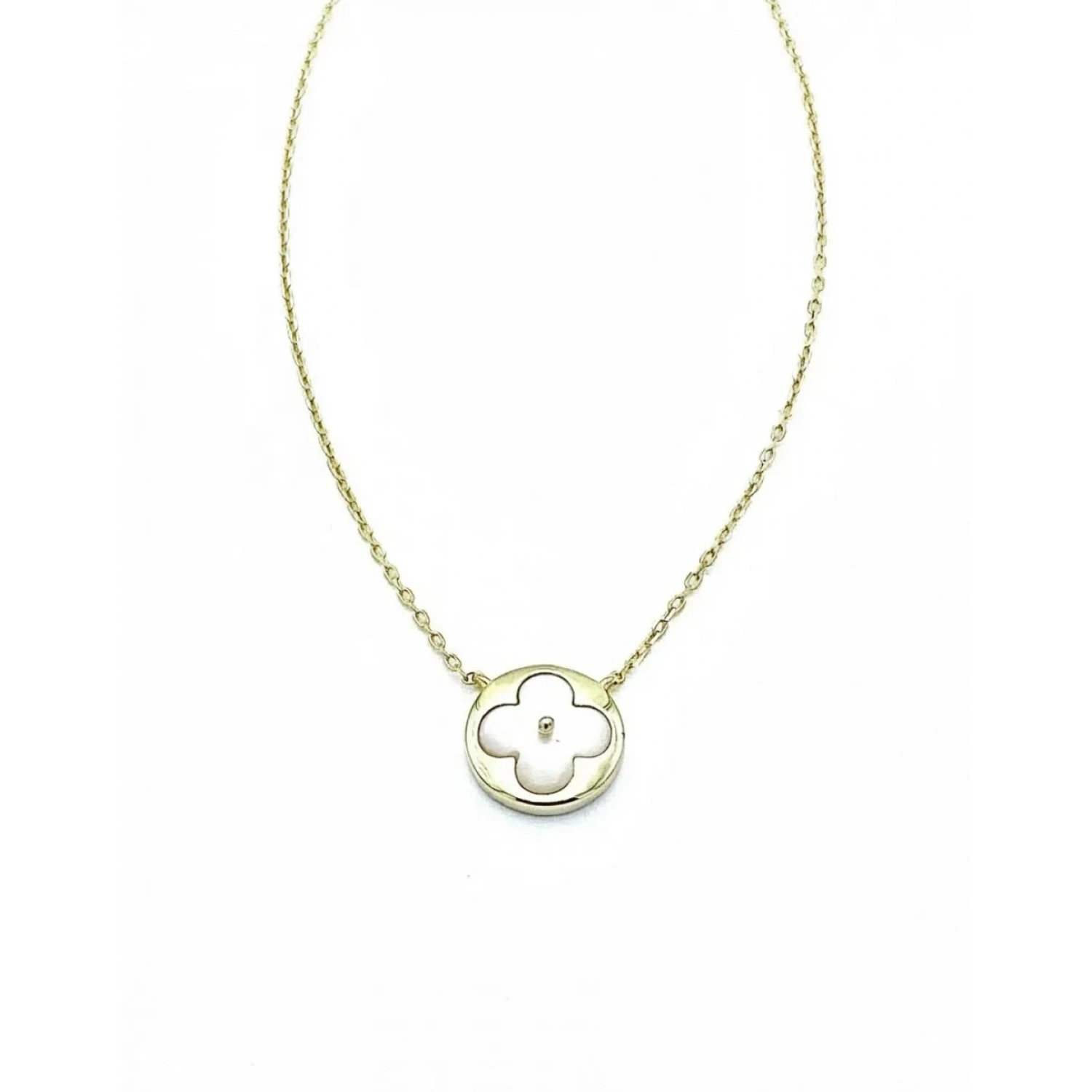 Beyaz Sedef Yonca Circle Kolye