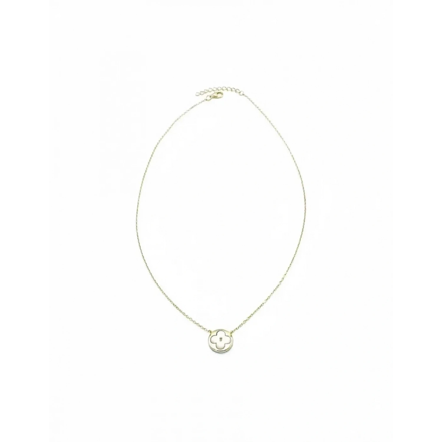 Beyaz Sedef Yonca Circle Kolye