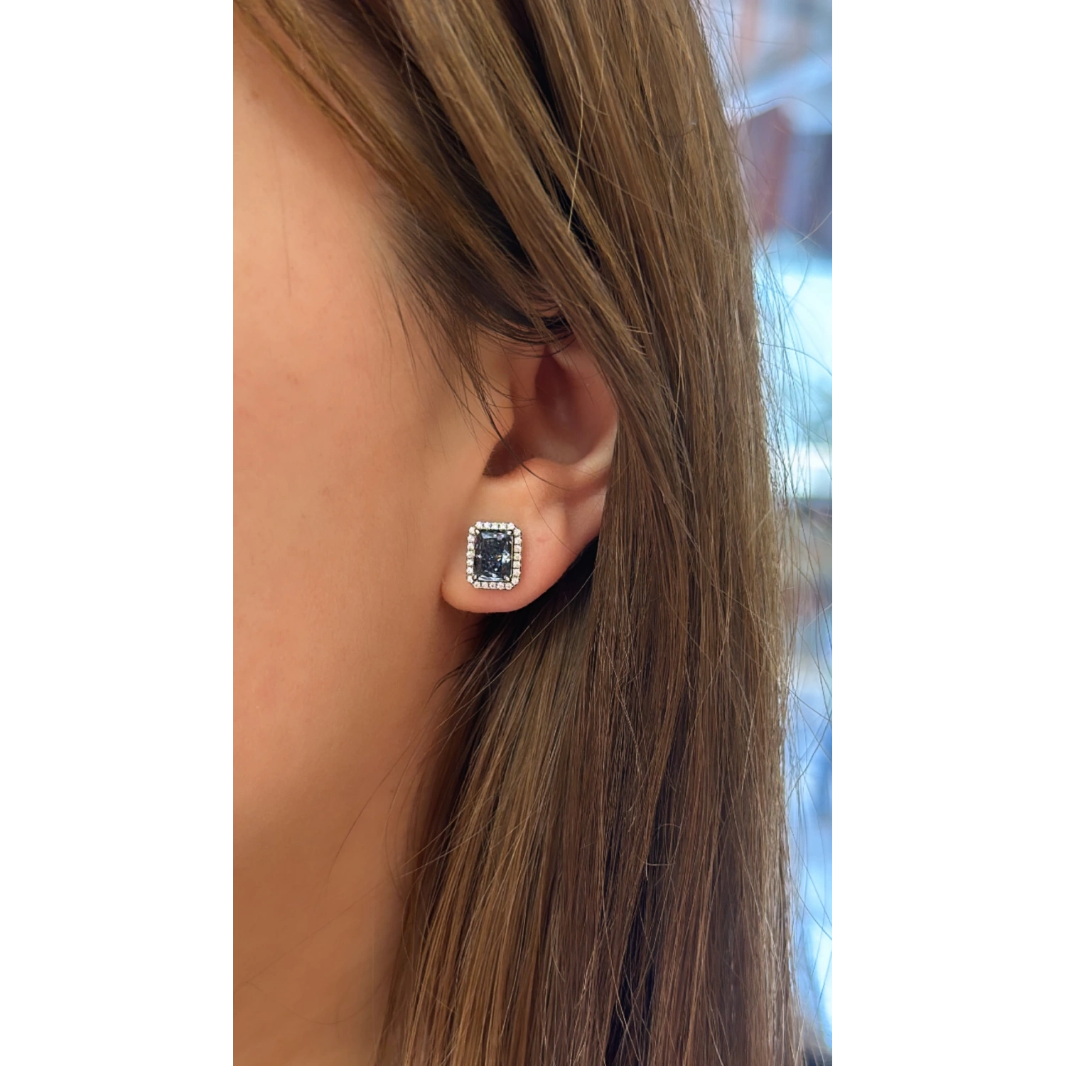 Black Diamond Ddörtgen Taşlı Küpe