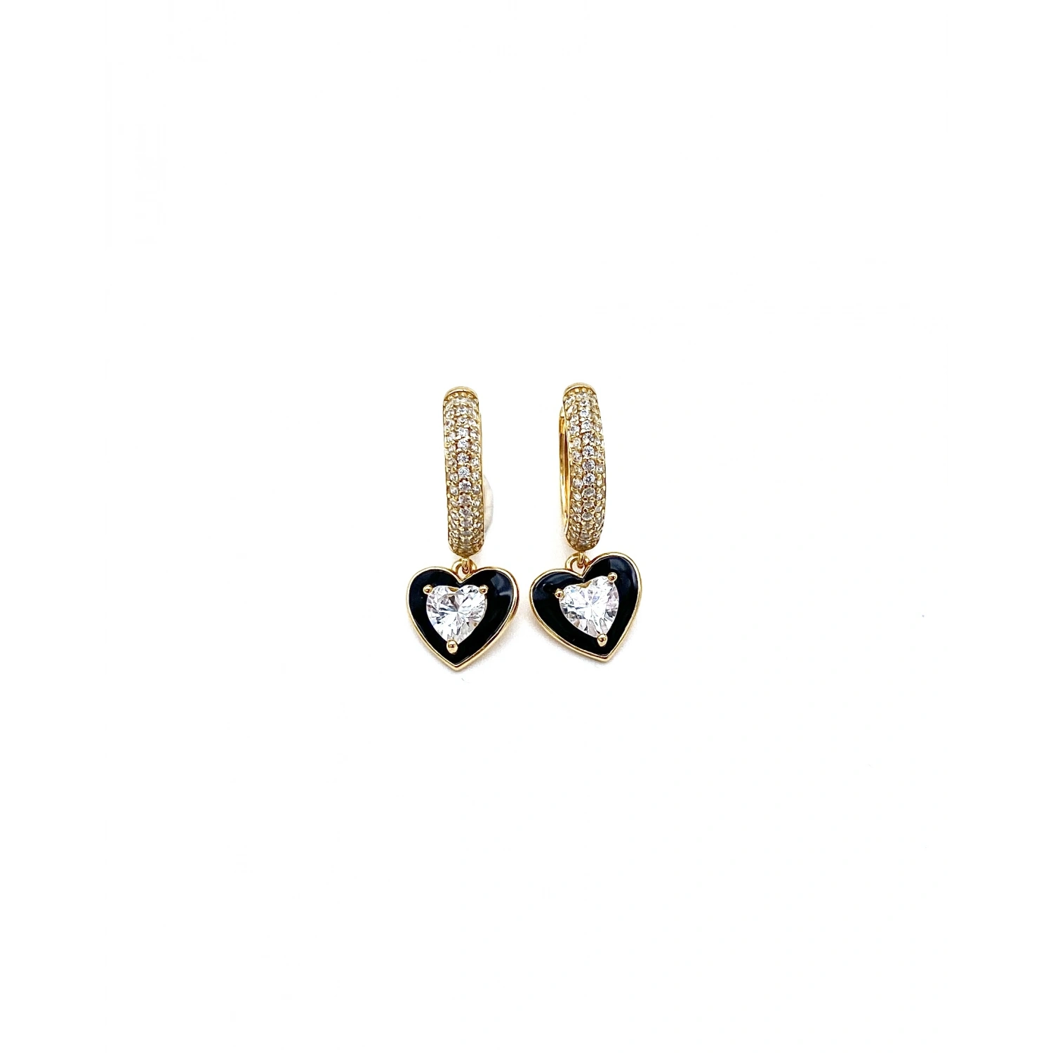 Cassie Black Mini Heart Halka Küpe