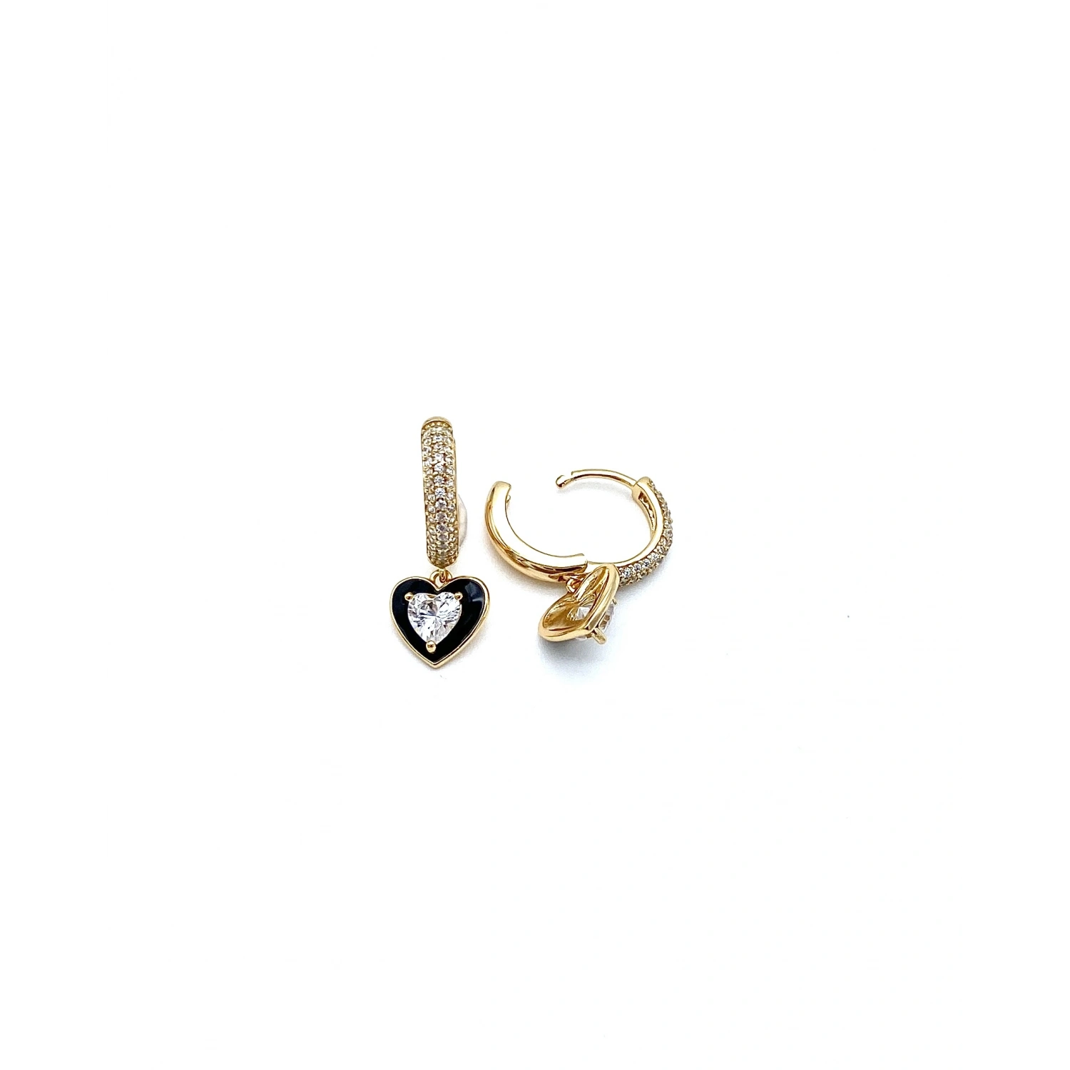 Cassie Black Mini Heart Halka Küpe