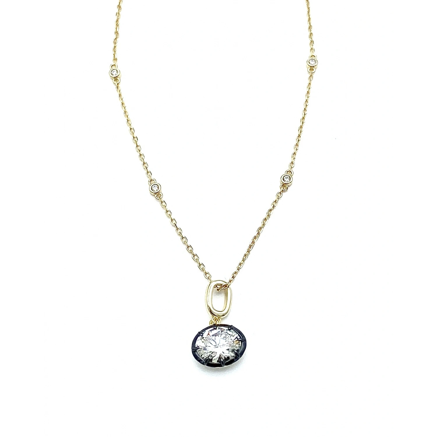 Cassie Black Oval Zincir Kolye