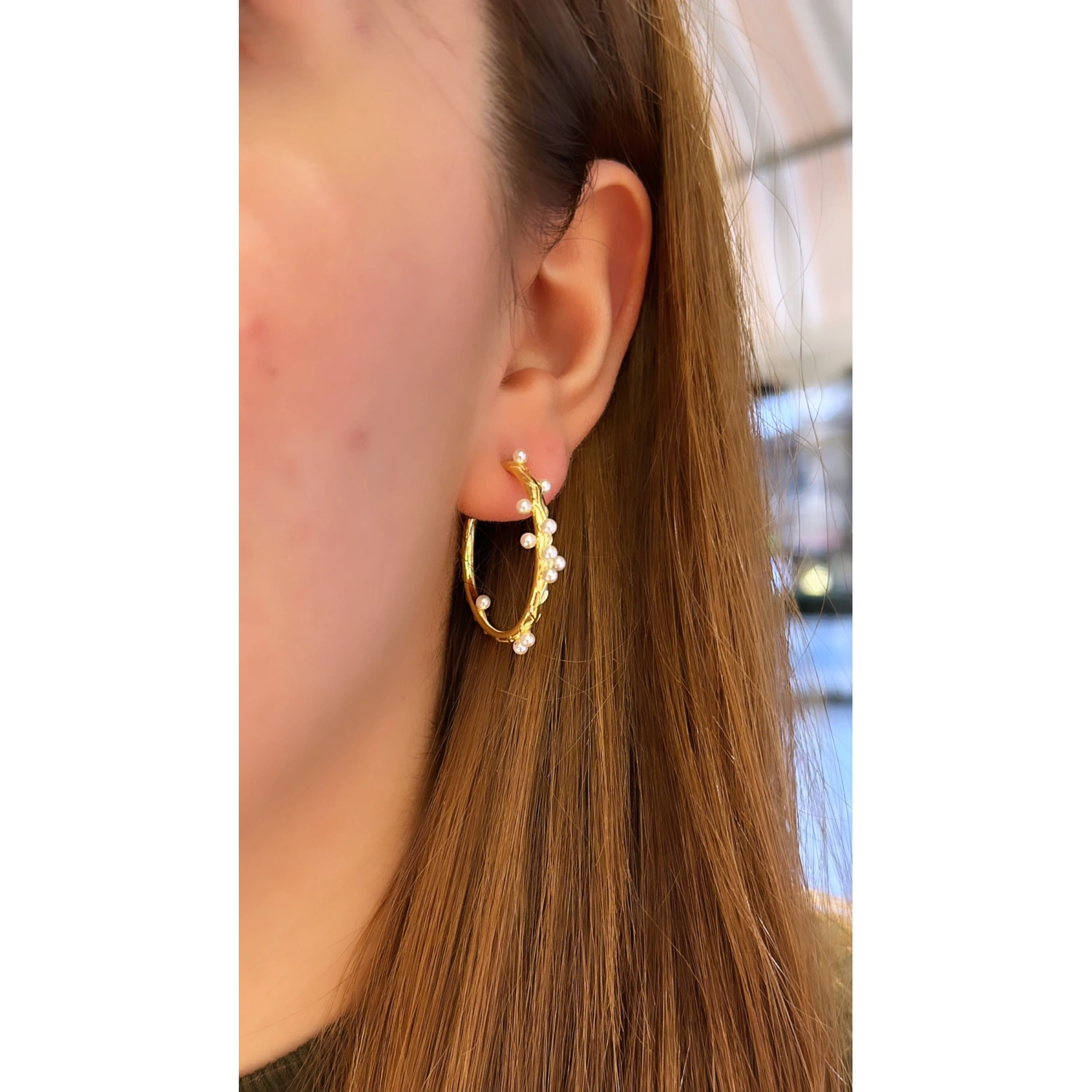 Dağınık İncili Halka Küpe