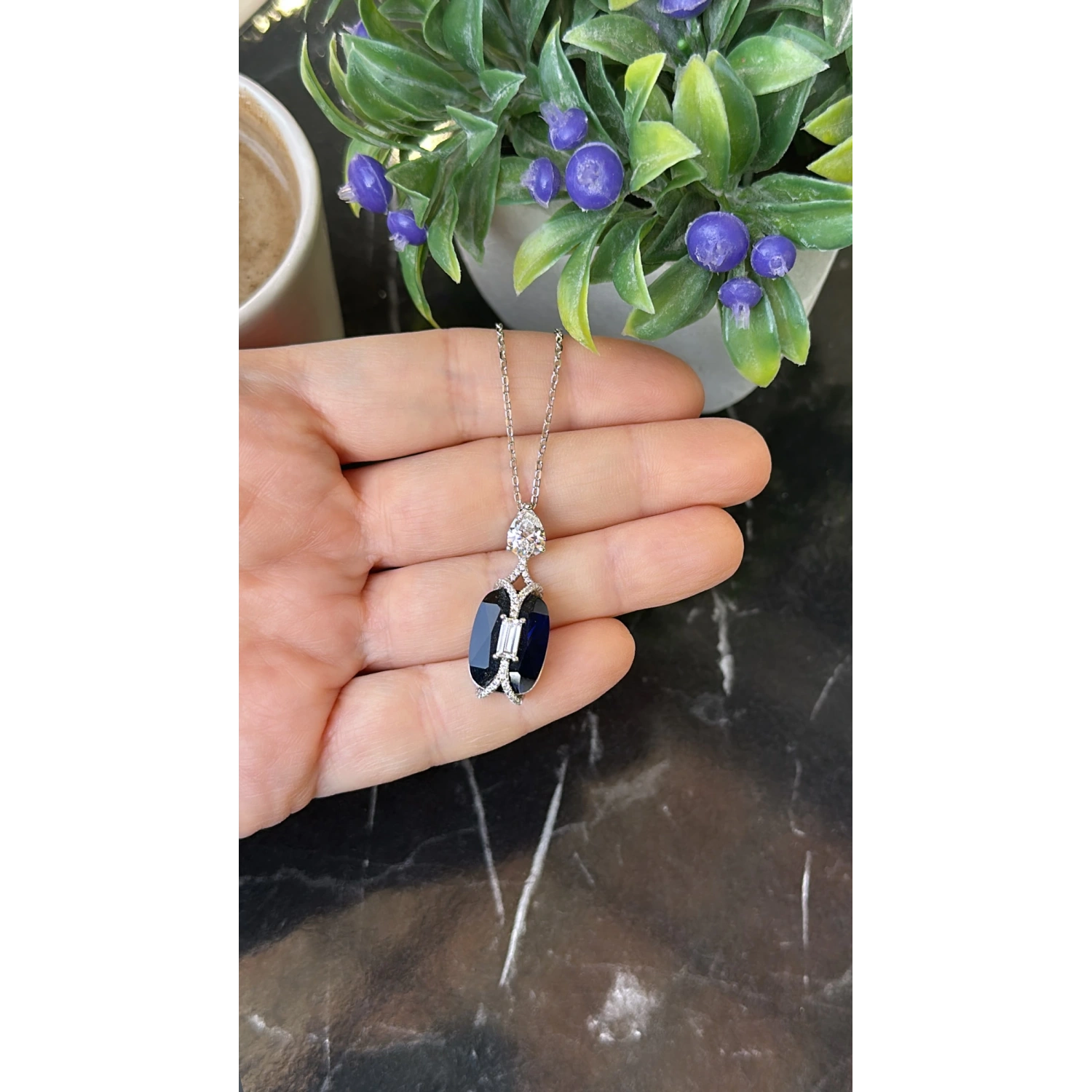 Damla Taşlı Özel Tasarım Safir Kolye