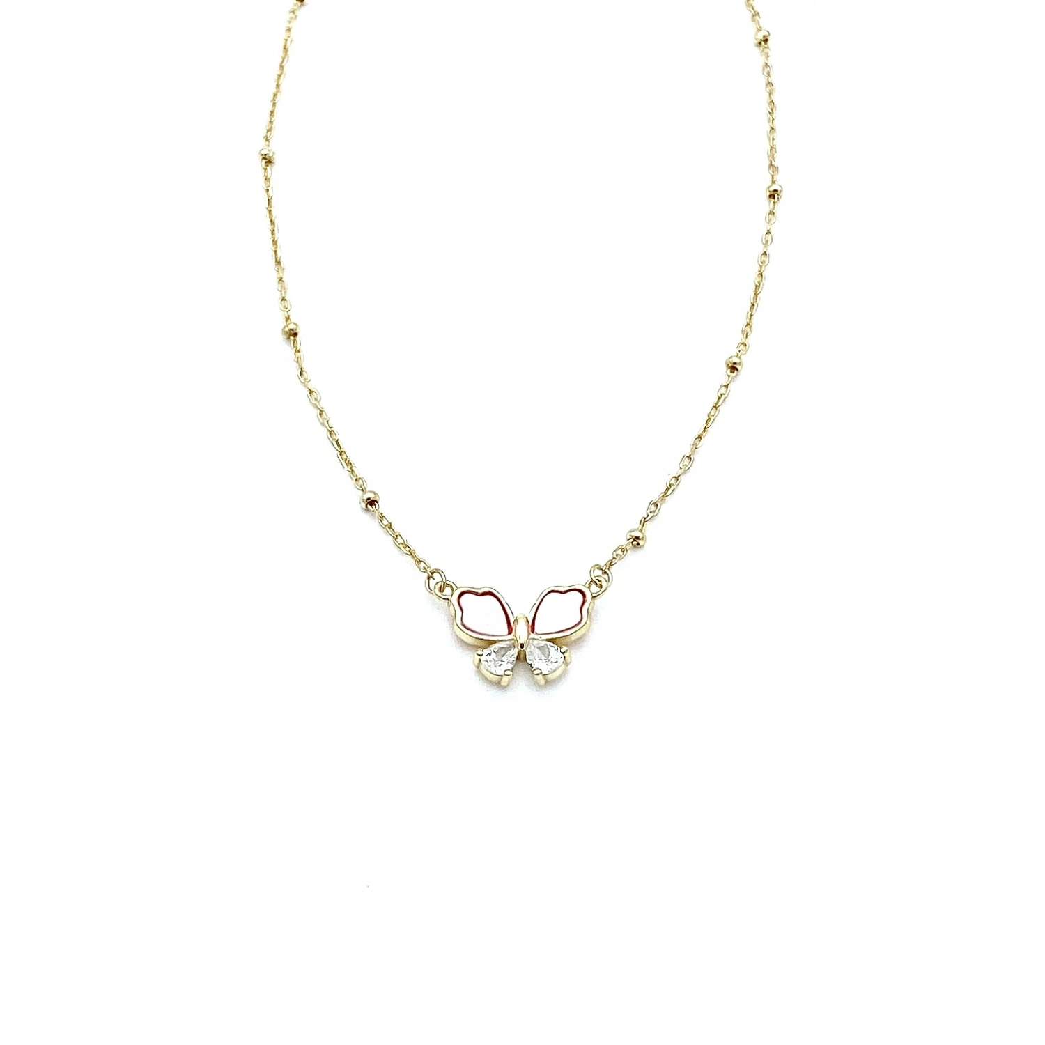 Damla Taşlı Pembe Sedef Kelebek Kolye