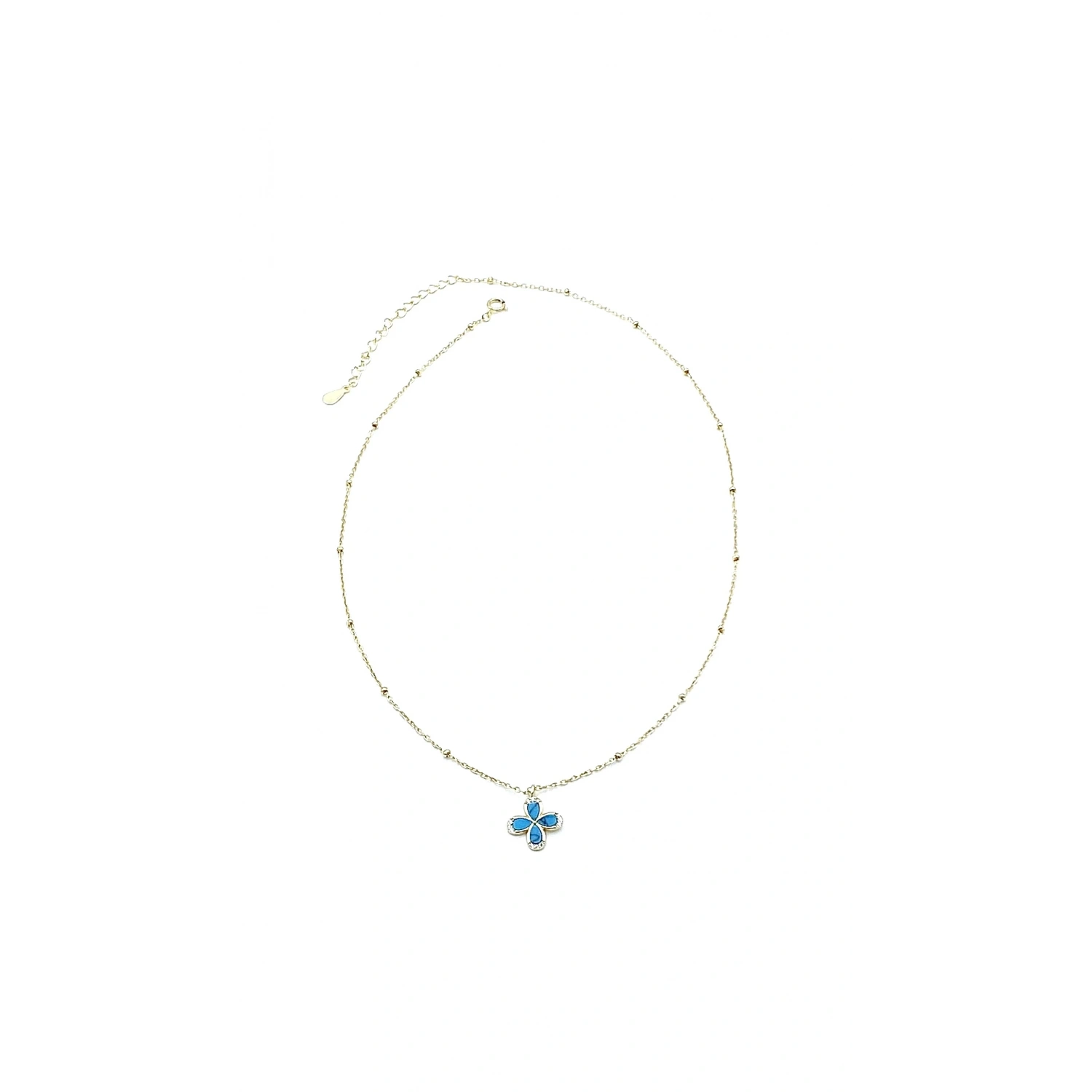 Dört Yapraklı Firuze Çiçek Kolye