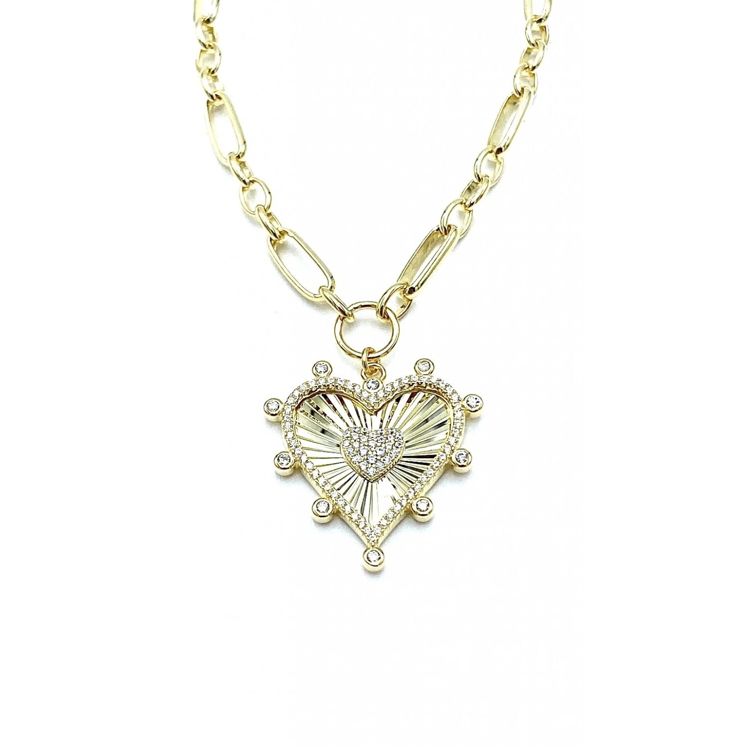 Dotted Heart Oval Zincir Kolye