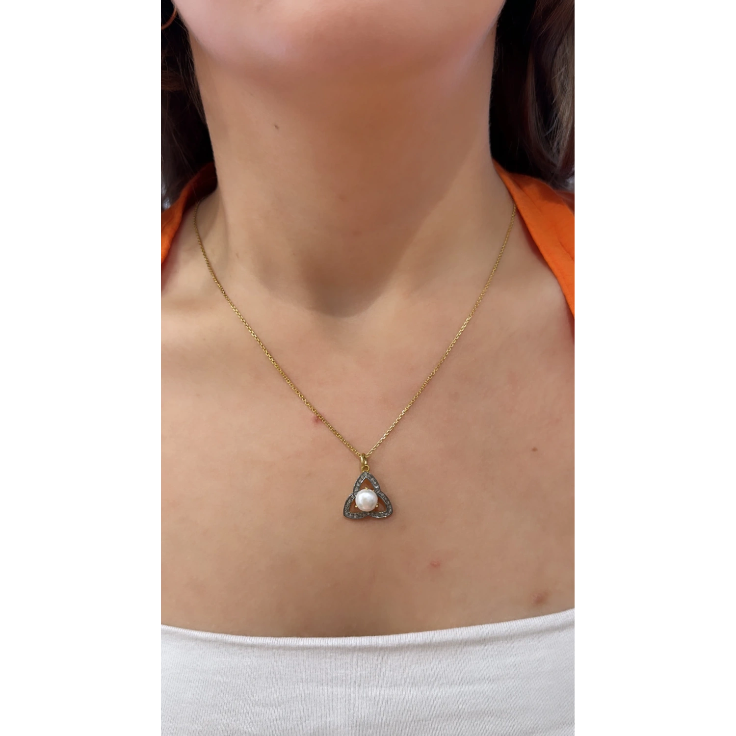 İnci Detaylı Ham Elmas Kolye Ucu