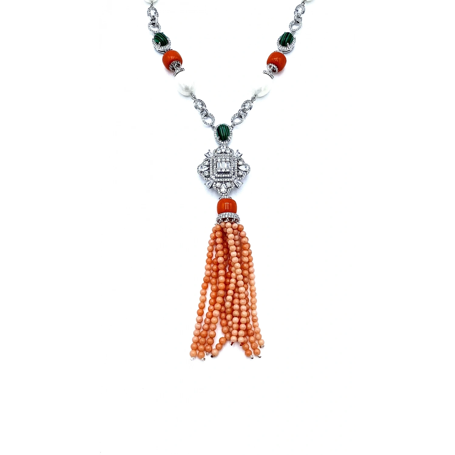 İnci ve Mercan Taşlı Tasarım Kolye Küpe Set