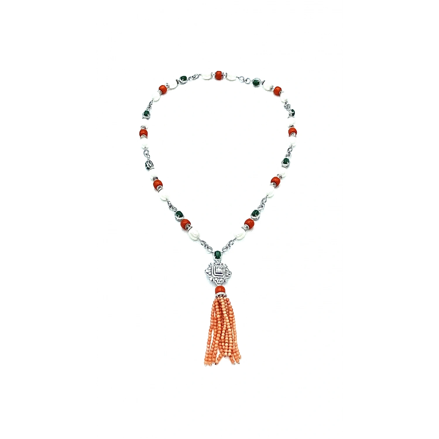 İnci ve Mercan Taşlı Tasarım Kolye Küpe Set