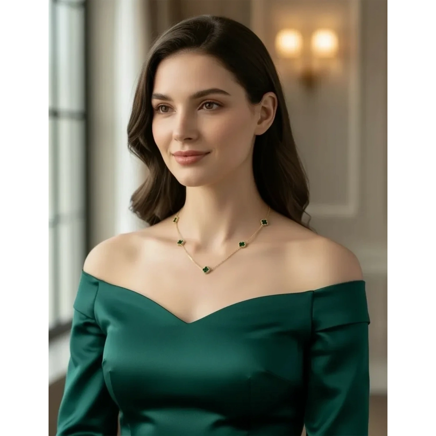 Malahit 7li Mini Yonca Kolye