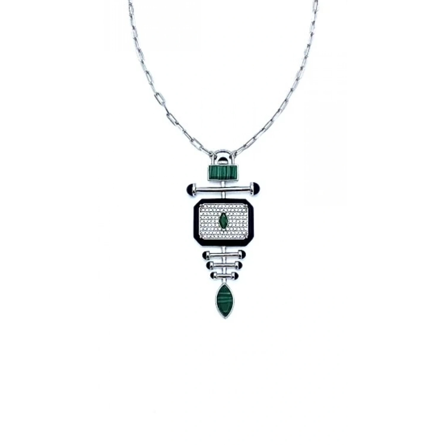 Malahit Fish Bone Kolye