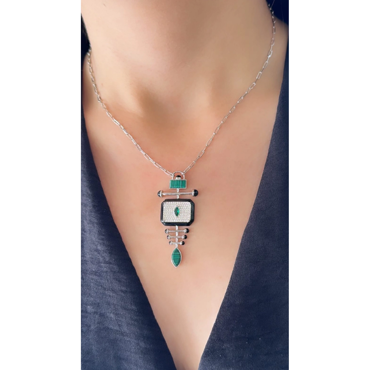 Malahit Fish Bone Kolye