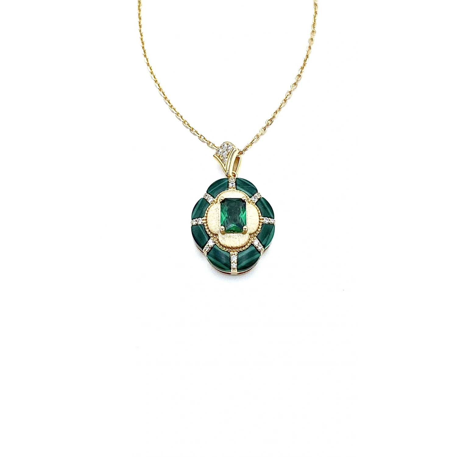 Malahit Zümrüt Madalyon Kolye