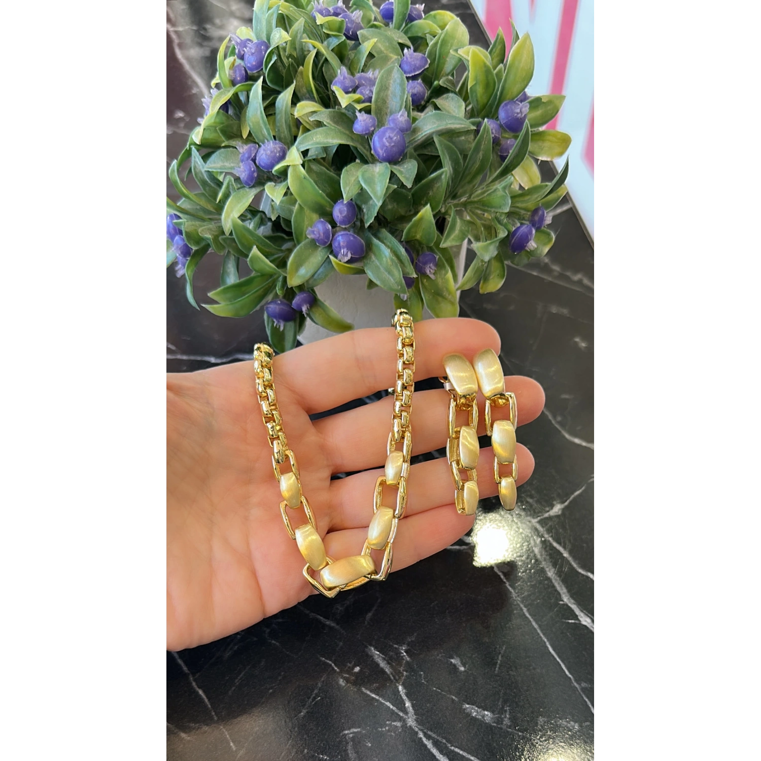 Mat Parlak Gold Chain Set