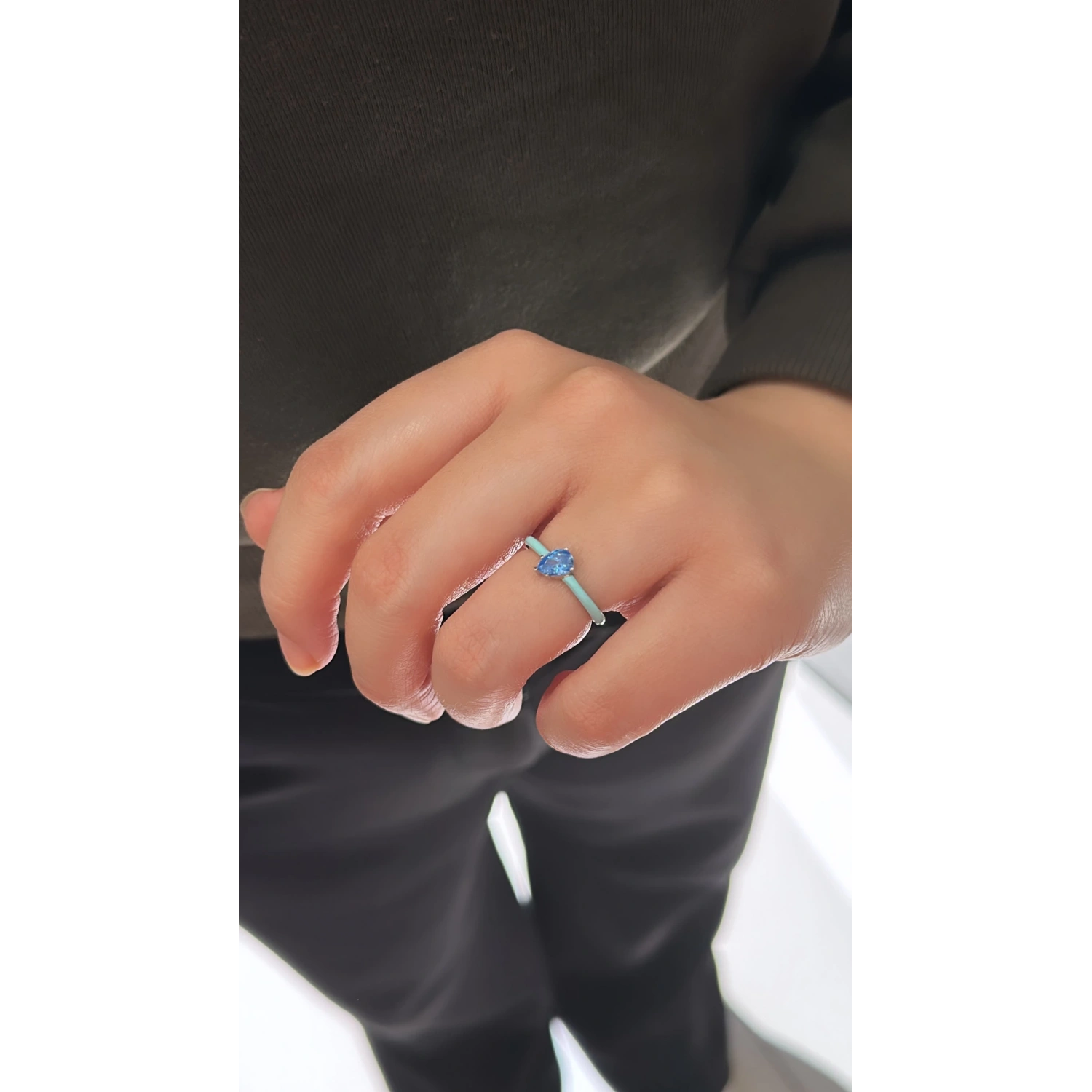 Mavi Damla Taşlı Mineli Yüzük