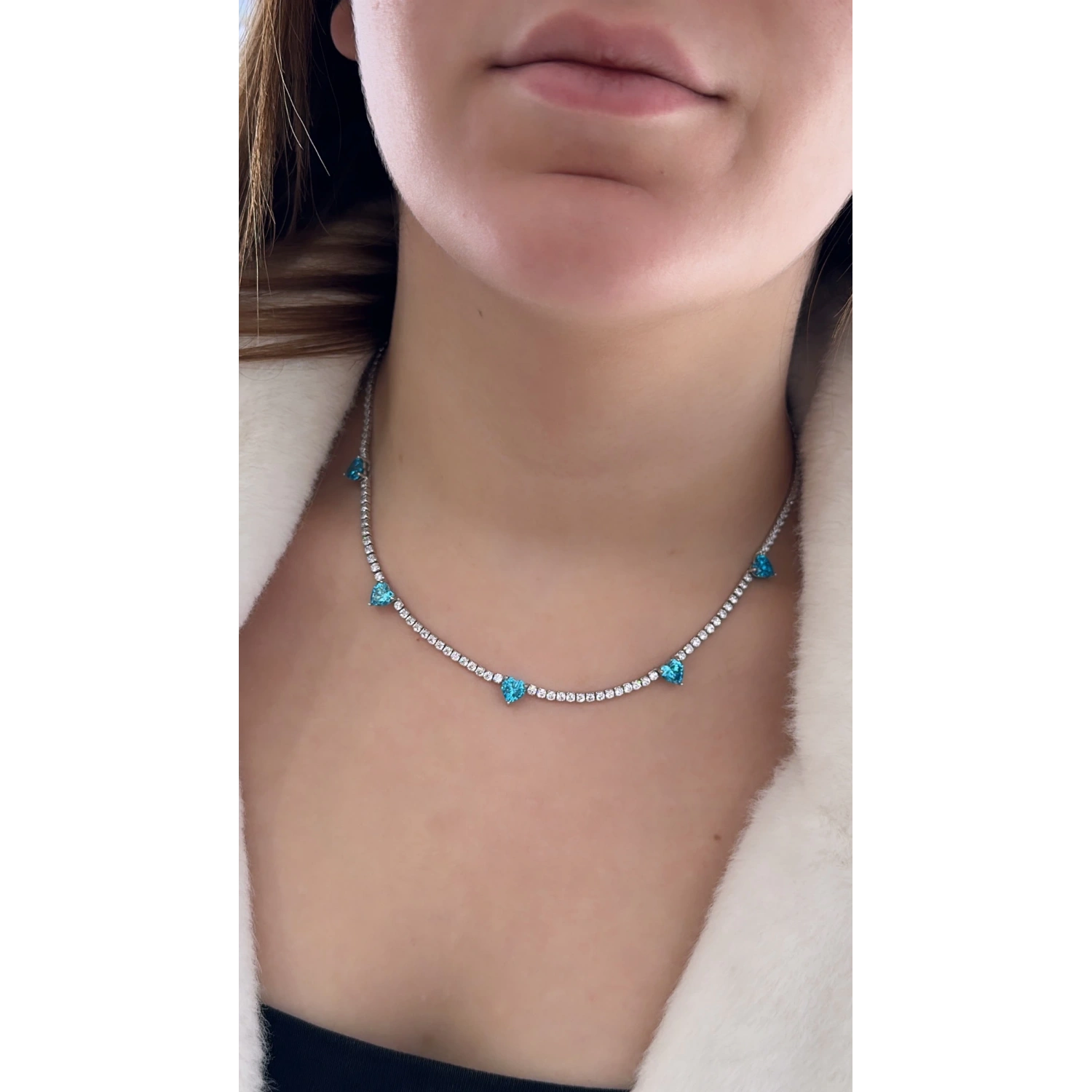 Mavi Kalp Taşlı Suyolu Kolye