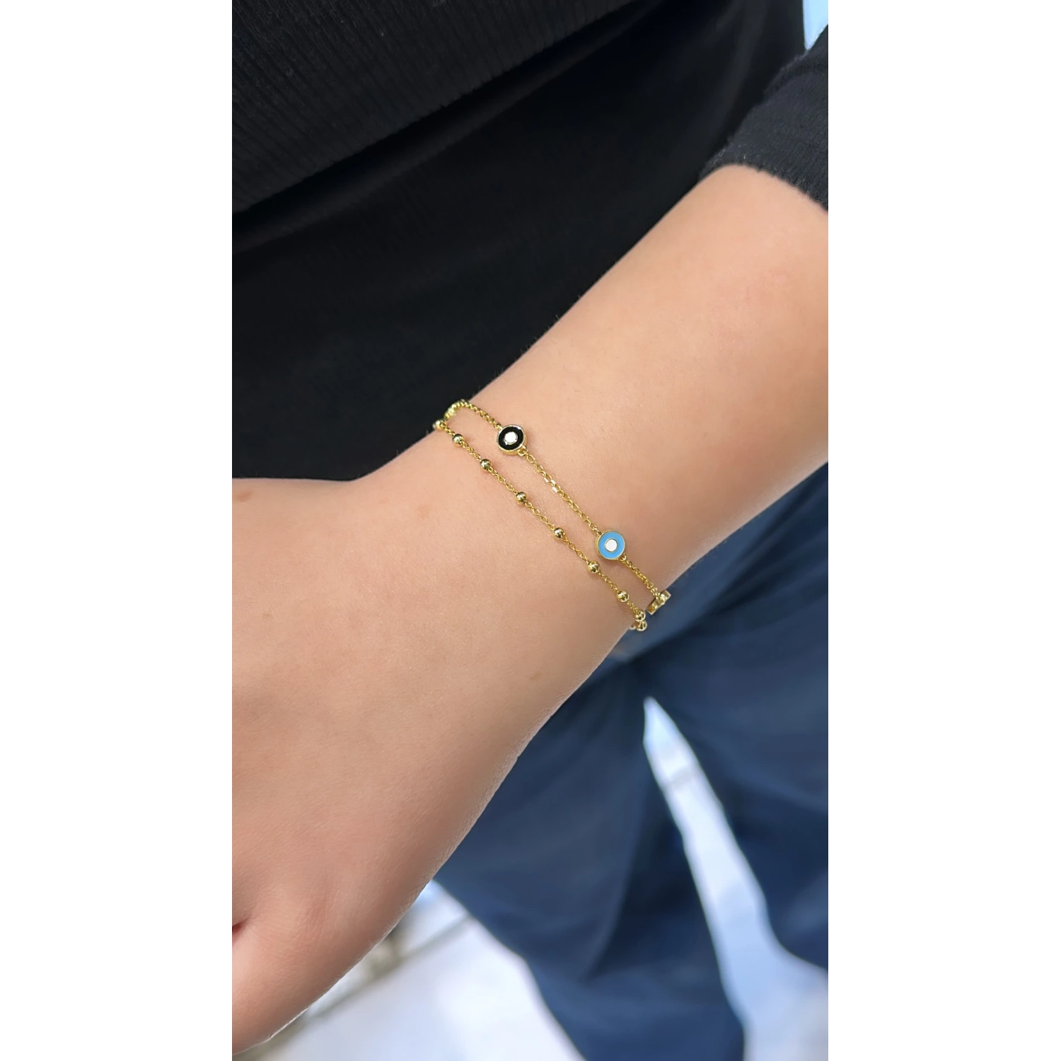 Mavi Siyah Mineli 2li Bileklik