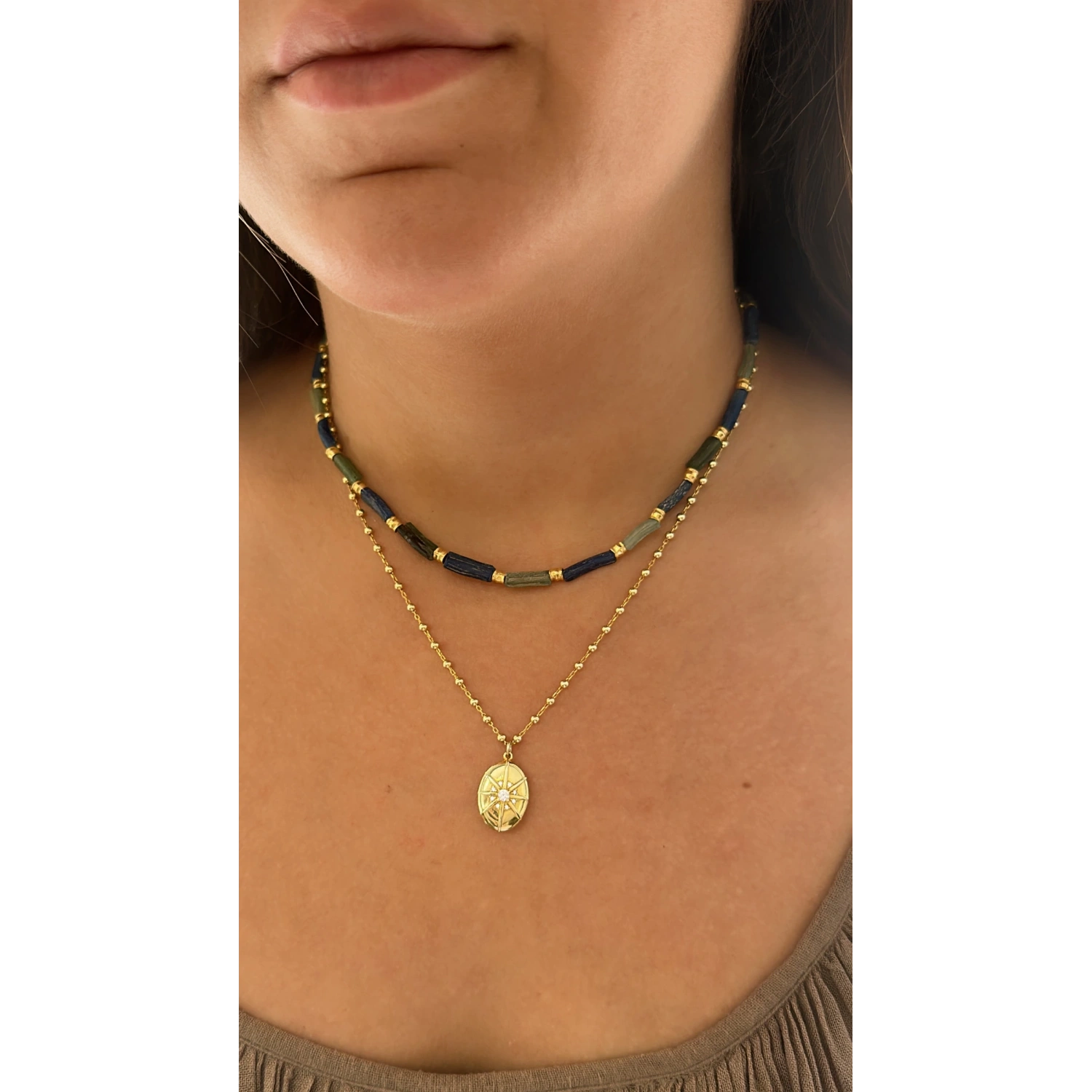 Mavi Yeşil Doğaltaş Kolye