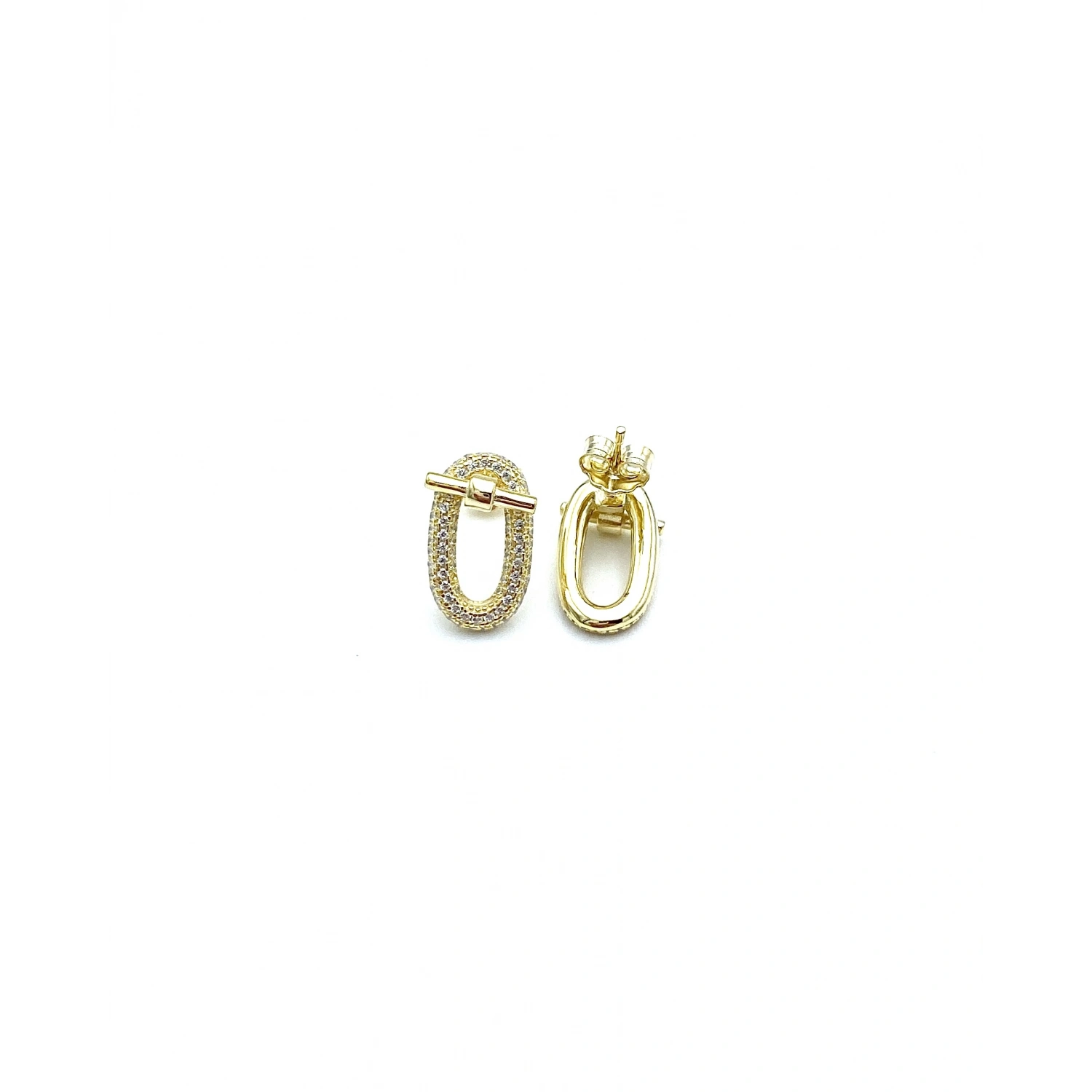 Mini Herry Pin Oval Taşlı Küpe