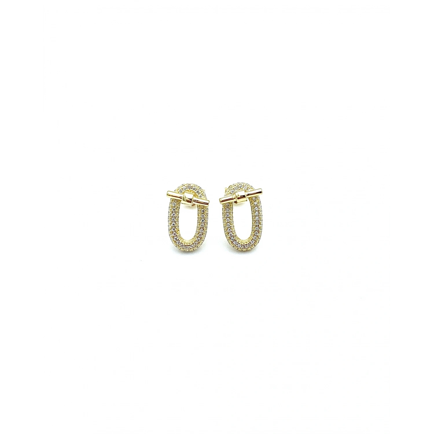 Mini Herry Pin Oval Taşlı Küpe