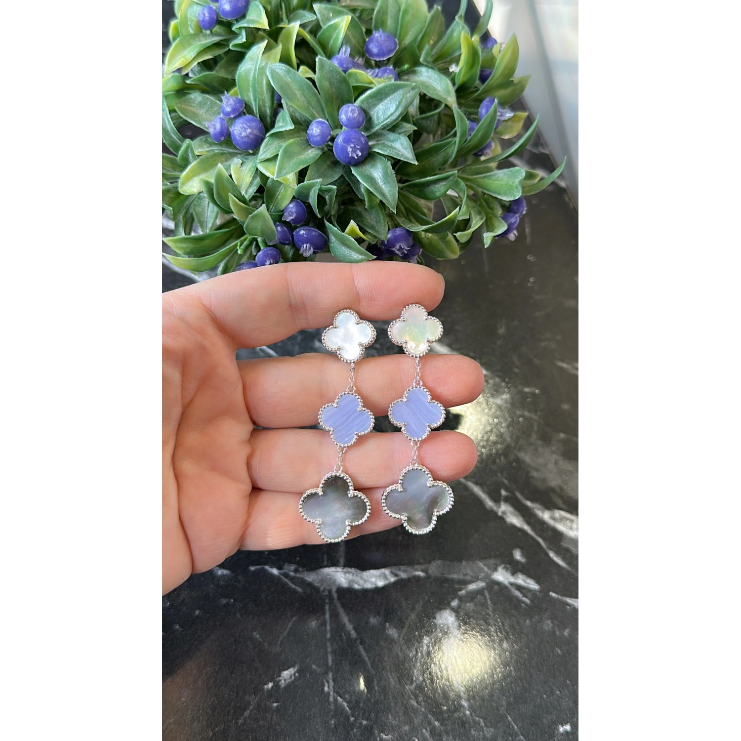 Mix Doğaltaş 3lü Yonca Küpe