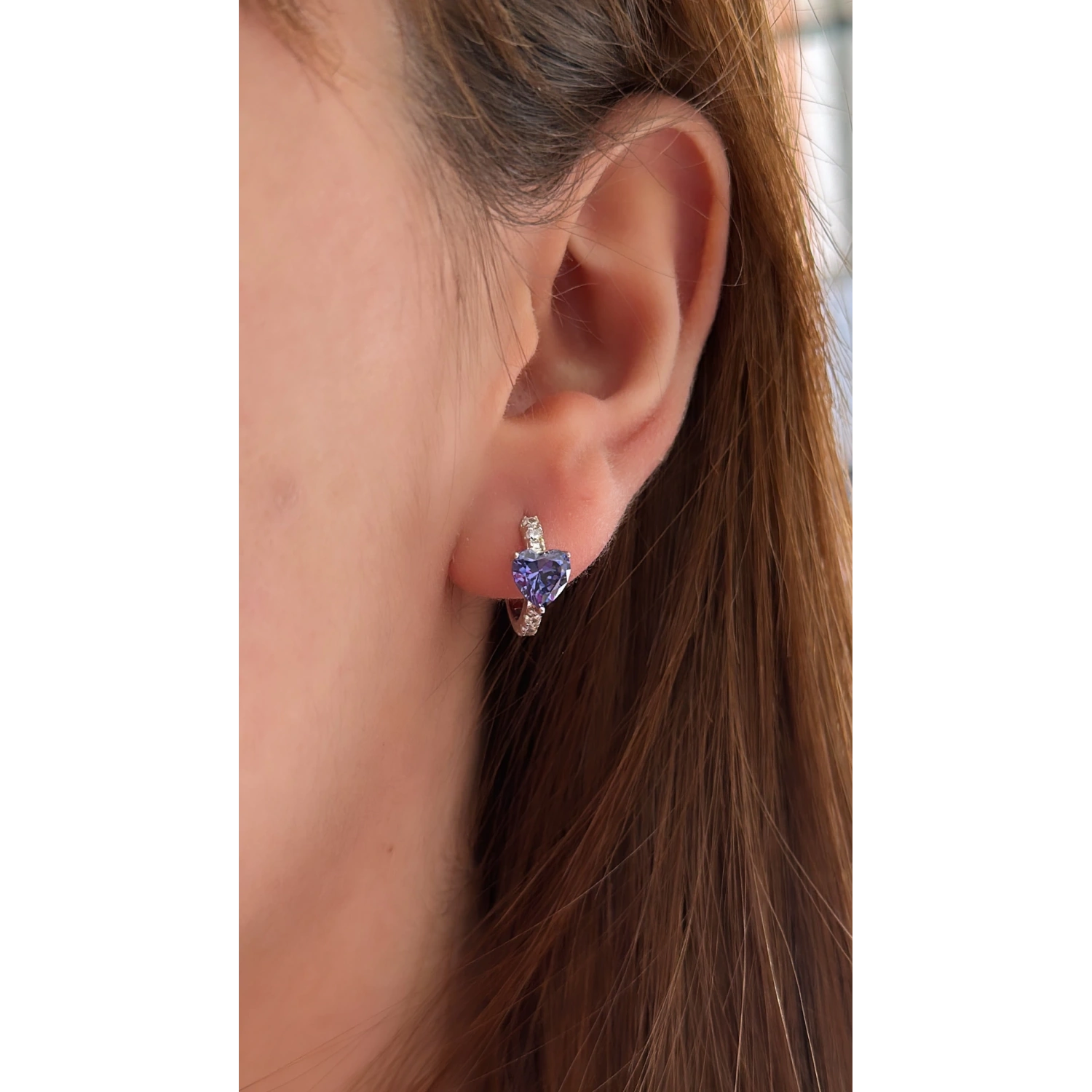 Mor Kalp Taşlı Halka Küpe